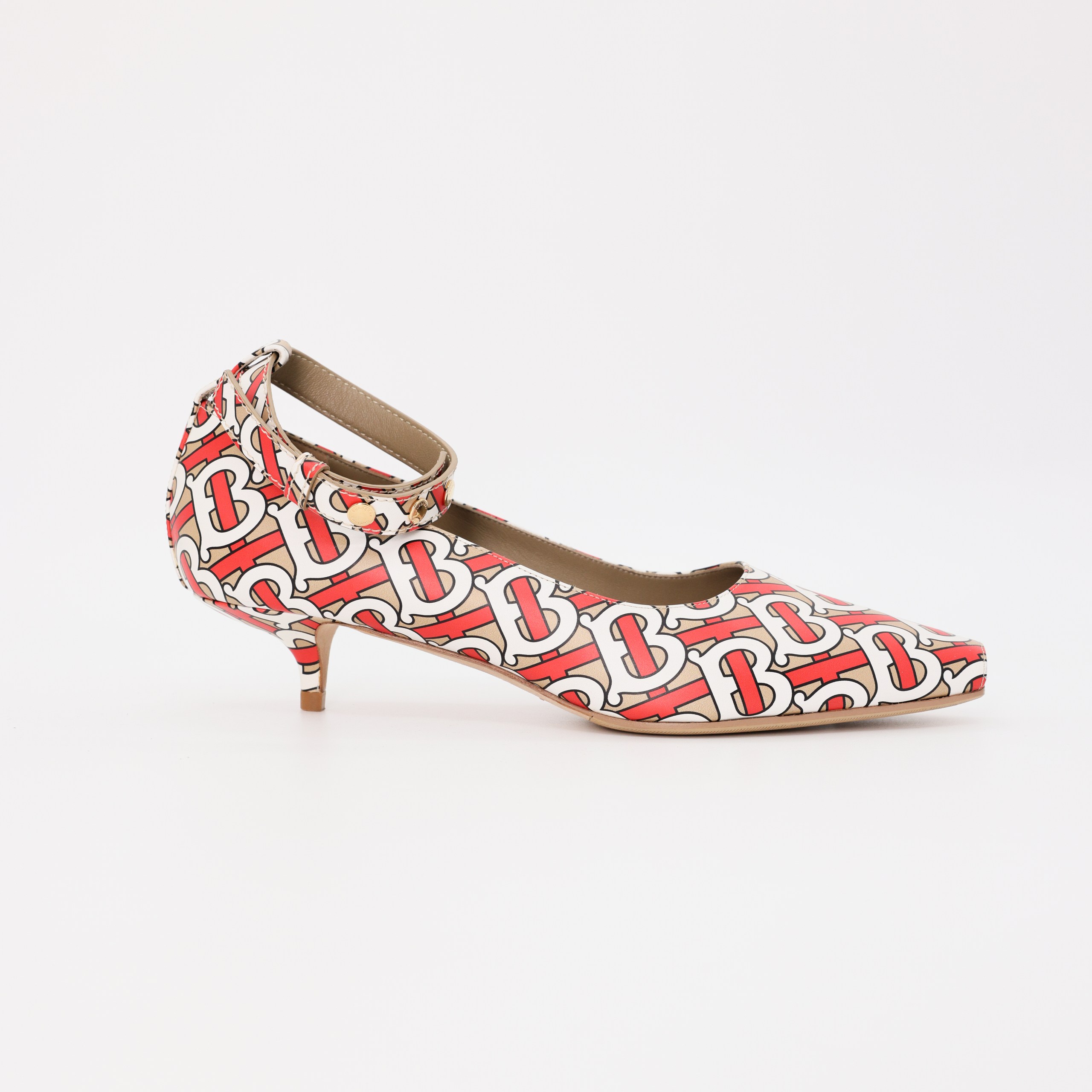 Туфли Burberry 40 open toy бежевый/красный/белый монограм кожа, золото фурнитура