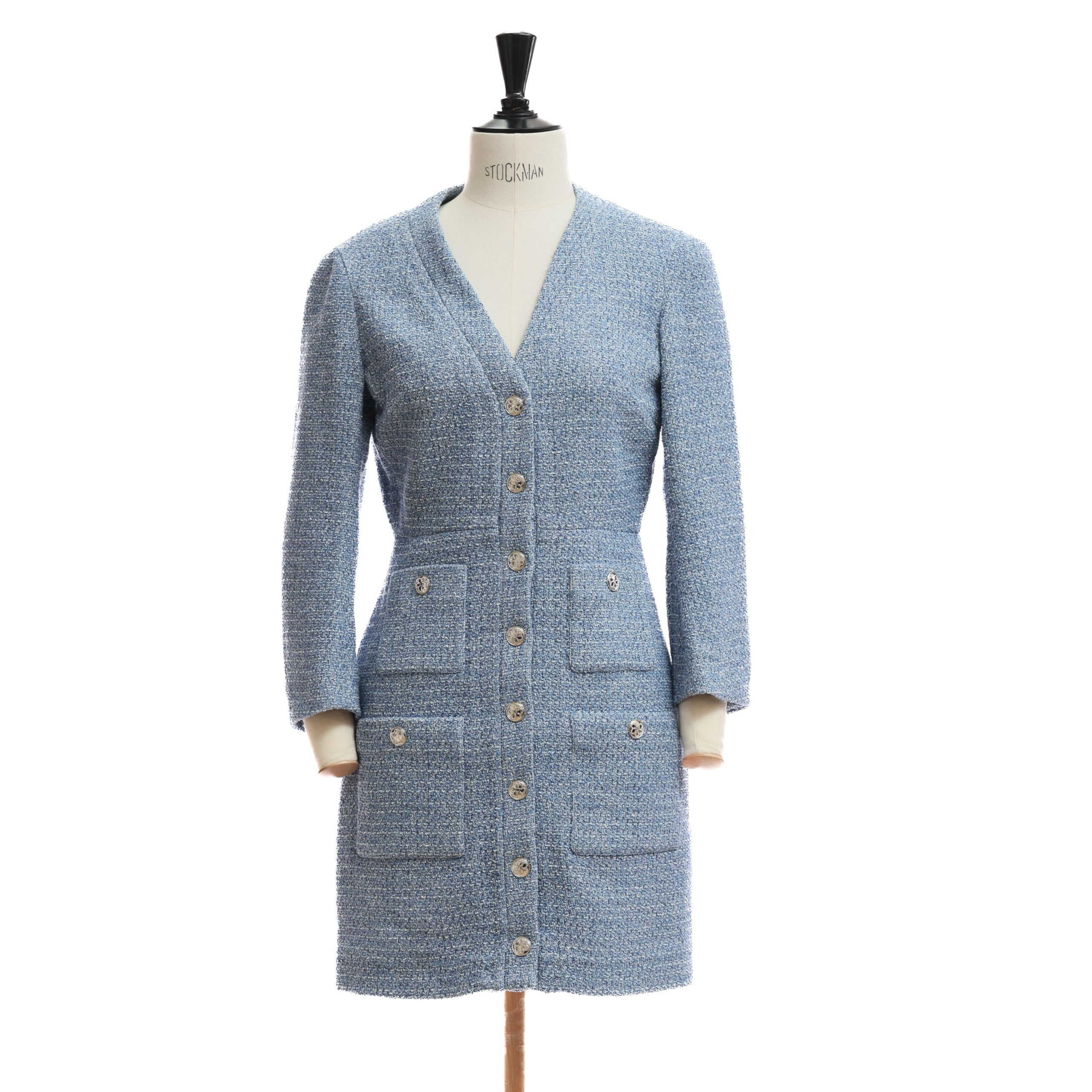 Платье MAJE 38 ГОЛУБОЙ котон люрекс,серебрянные пуговки,квадратные карманы