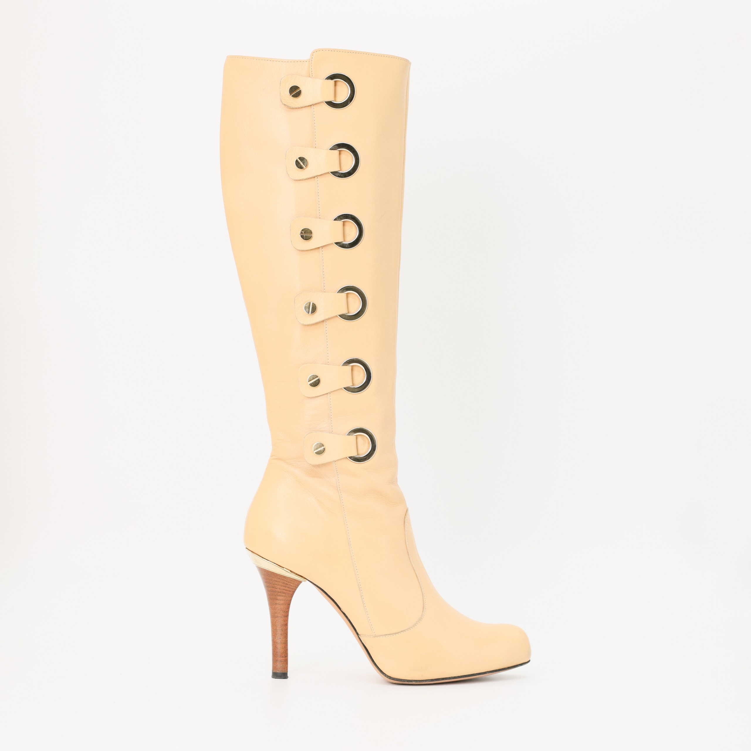 Сапоги VERSACE 38 желто-бежевый кожа золотая фурнитура по бокам,зиппер