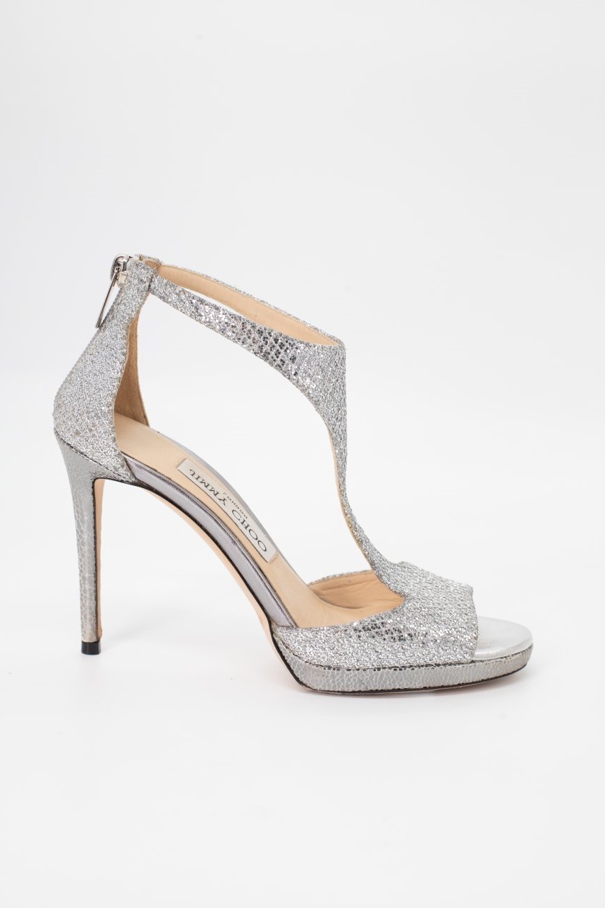 Босоножки Jimmy Choo 36 серебристый глитер имитация рептилии. Коробка 