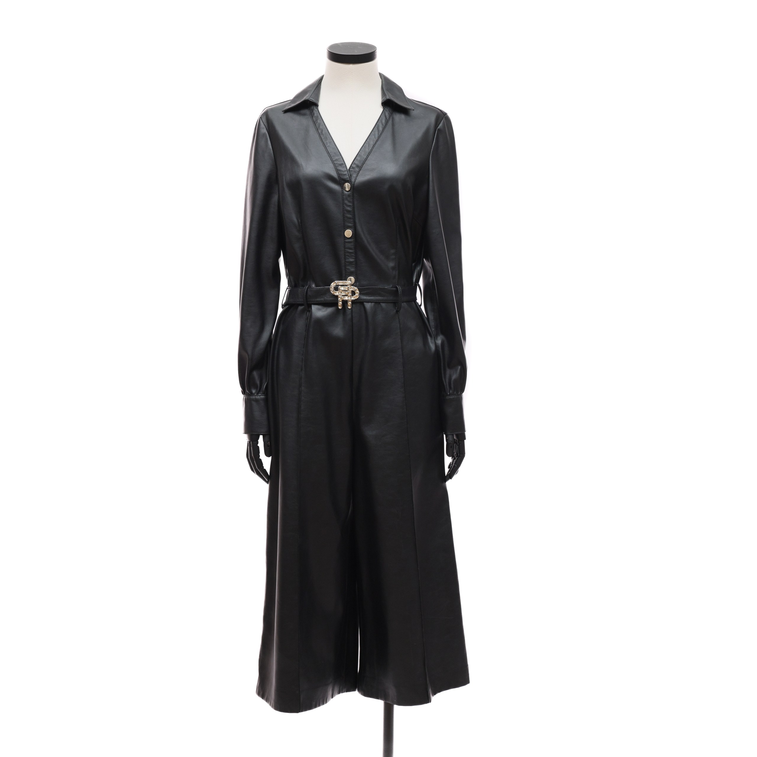 Комбинезон PINKO 44 Черный эко-кожа кнопки,поясок,зиппер