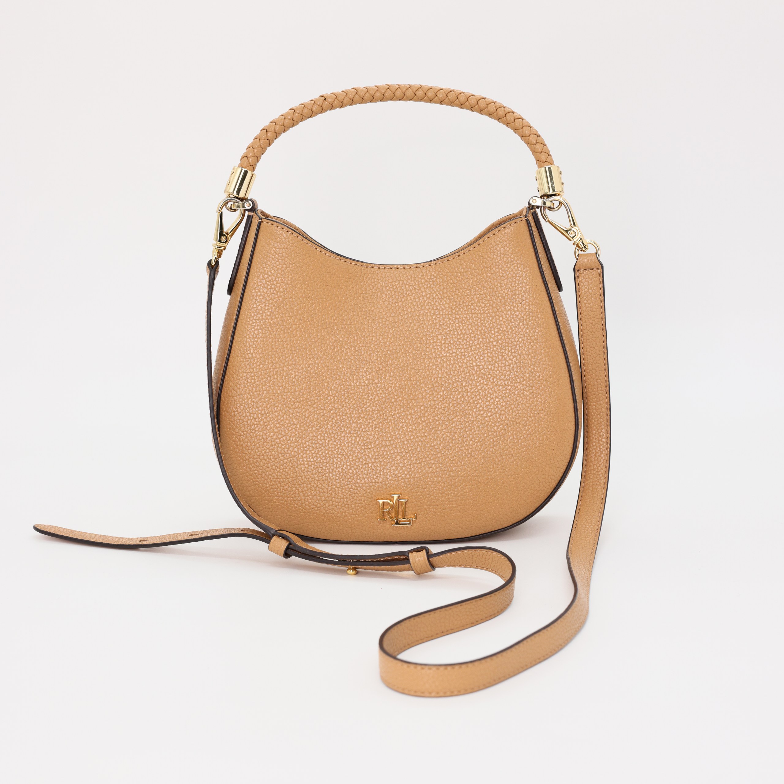 Сумка маленькая RALPH LAUREN - бежевый кожа темные срезы, ручка плетенная, золото фурнитура, доп лямка