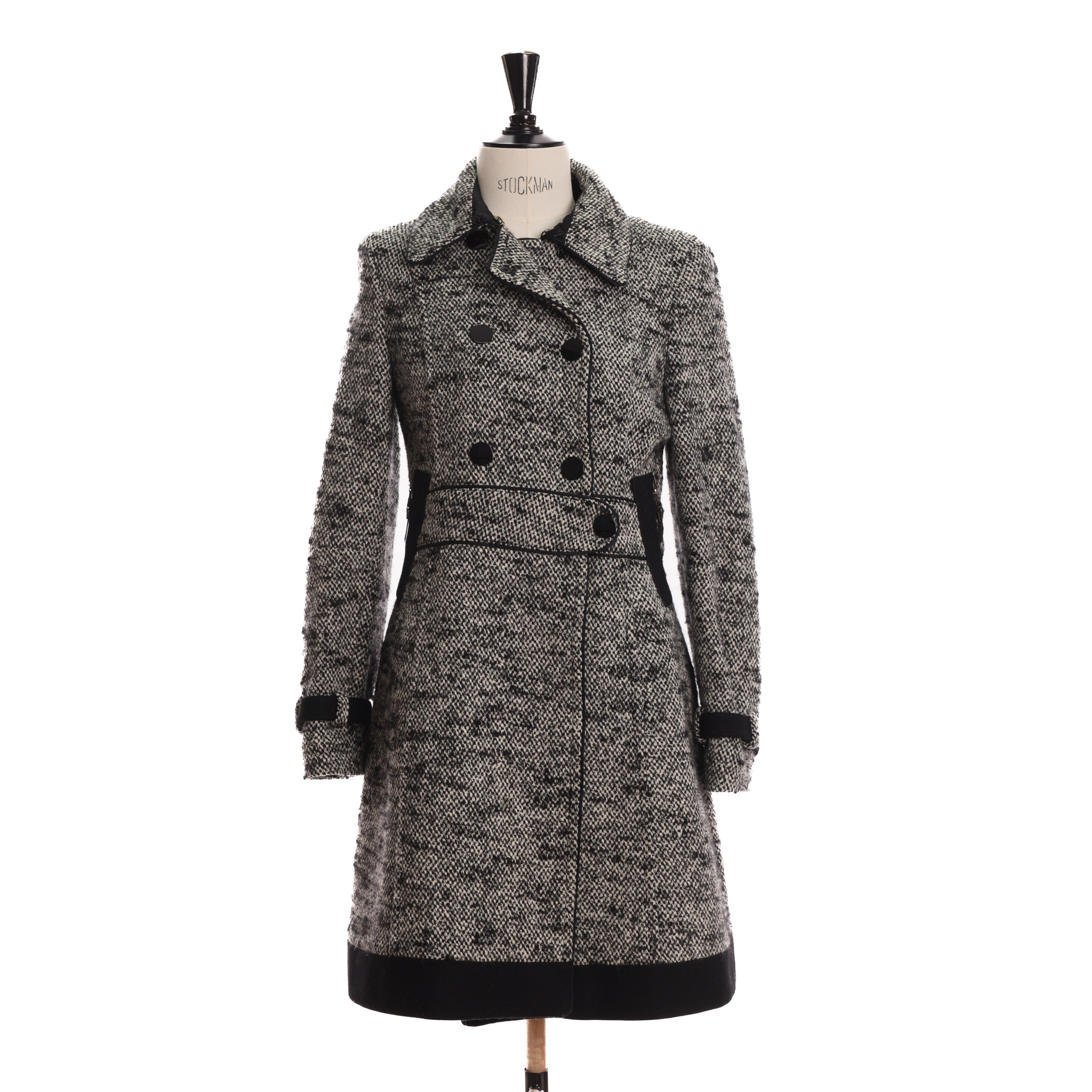 Пальто C'N'C 42 Черно-белый шерсть двубортный,черные лаковые пуговицы,карманы на зиппере