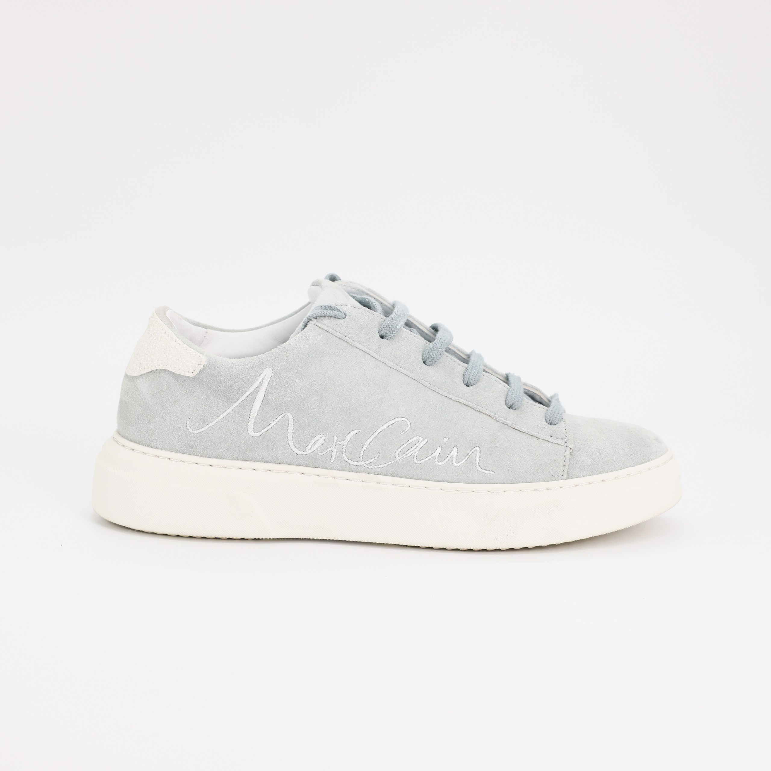 Кеды MarcCain 39 голубая замша, белая с глитером пятка, белое лого сбоку. Коробка