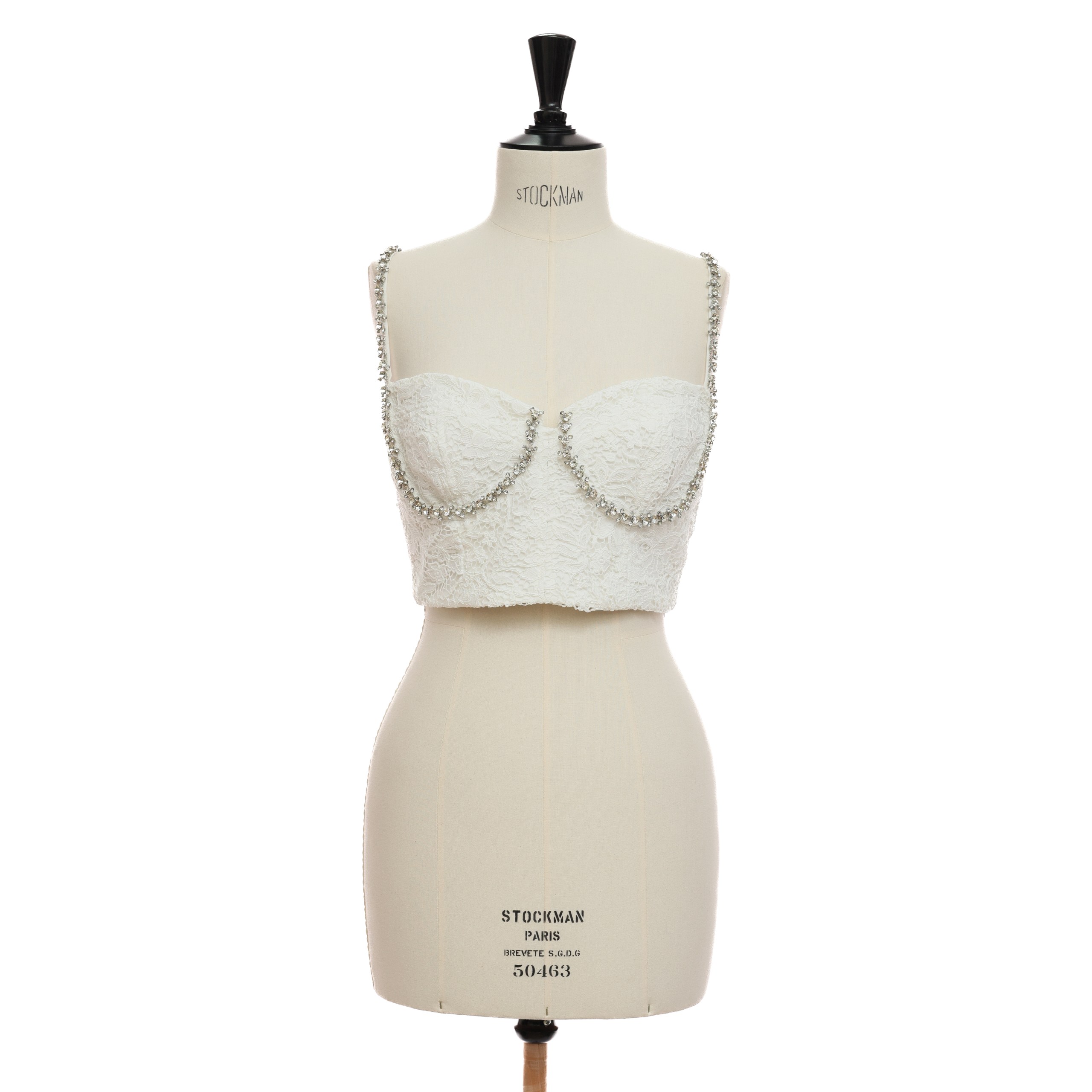 Топ Self-Portrait S айвори гипюр, по чашкам и лямкам стразы. Хим-ка 