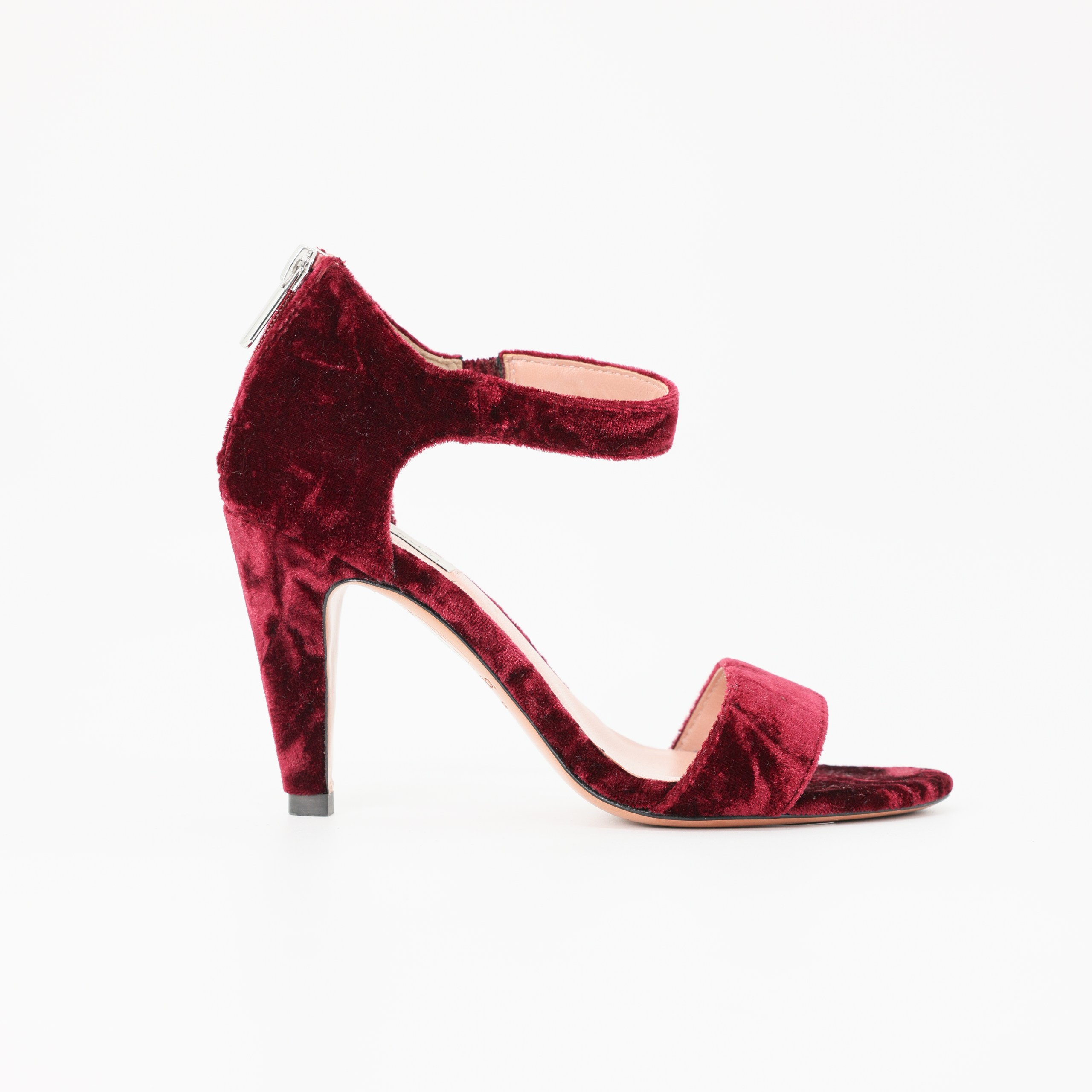 Босоножки MAX&Co 36 Марсала велюр зиппер по пяточке,ремешек по щиколодке,средний каблук,коробка