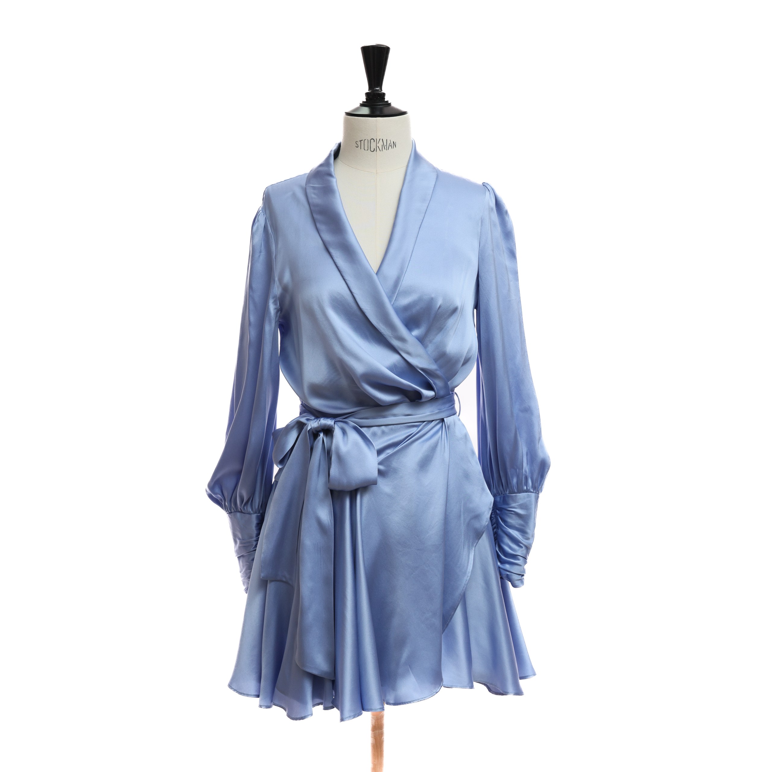 Платье ZIMMERMANN 1 ГОЛУБОЙ шелк на запах,открытое декольте,сборка на рукавах