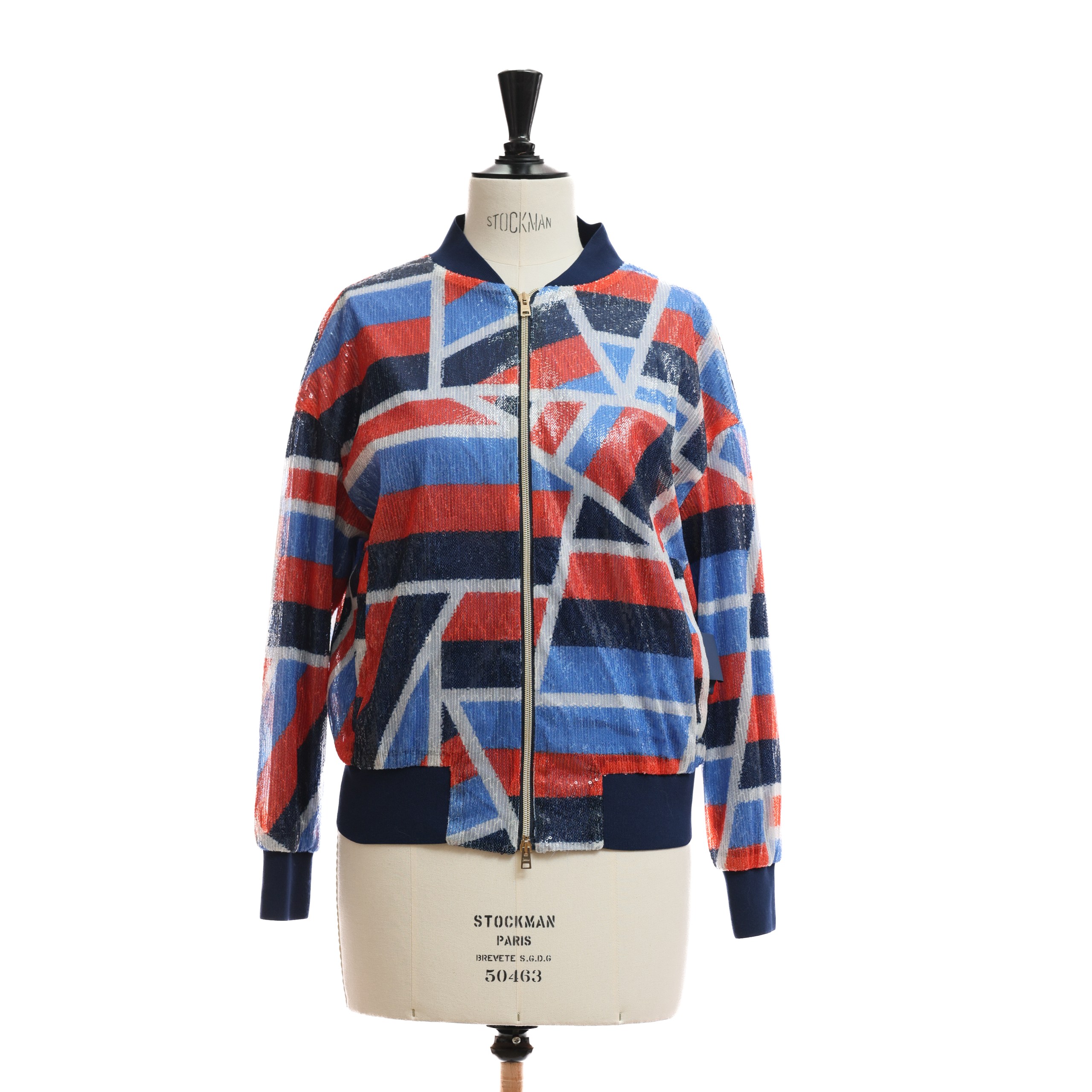 Ветровка HERNO 40 синий текстиль оранжево-голубые пайетки,золотой зиппер