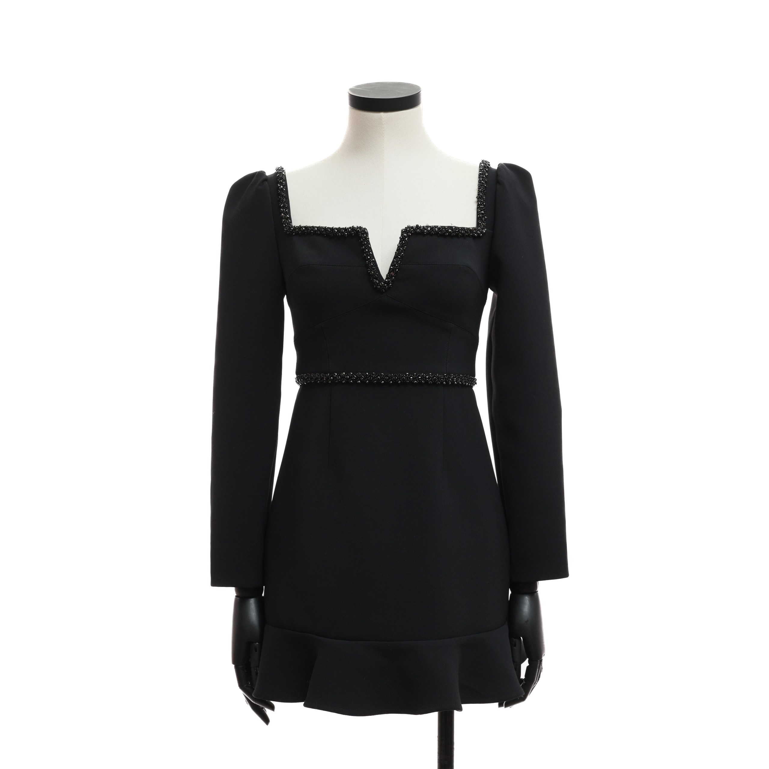 Платье SELF-PORTRAIT XS Черный, стразы, декольте, низ рюша