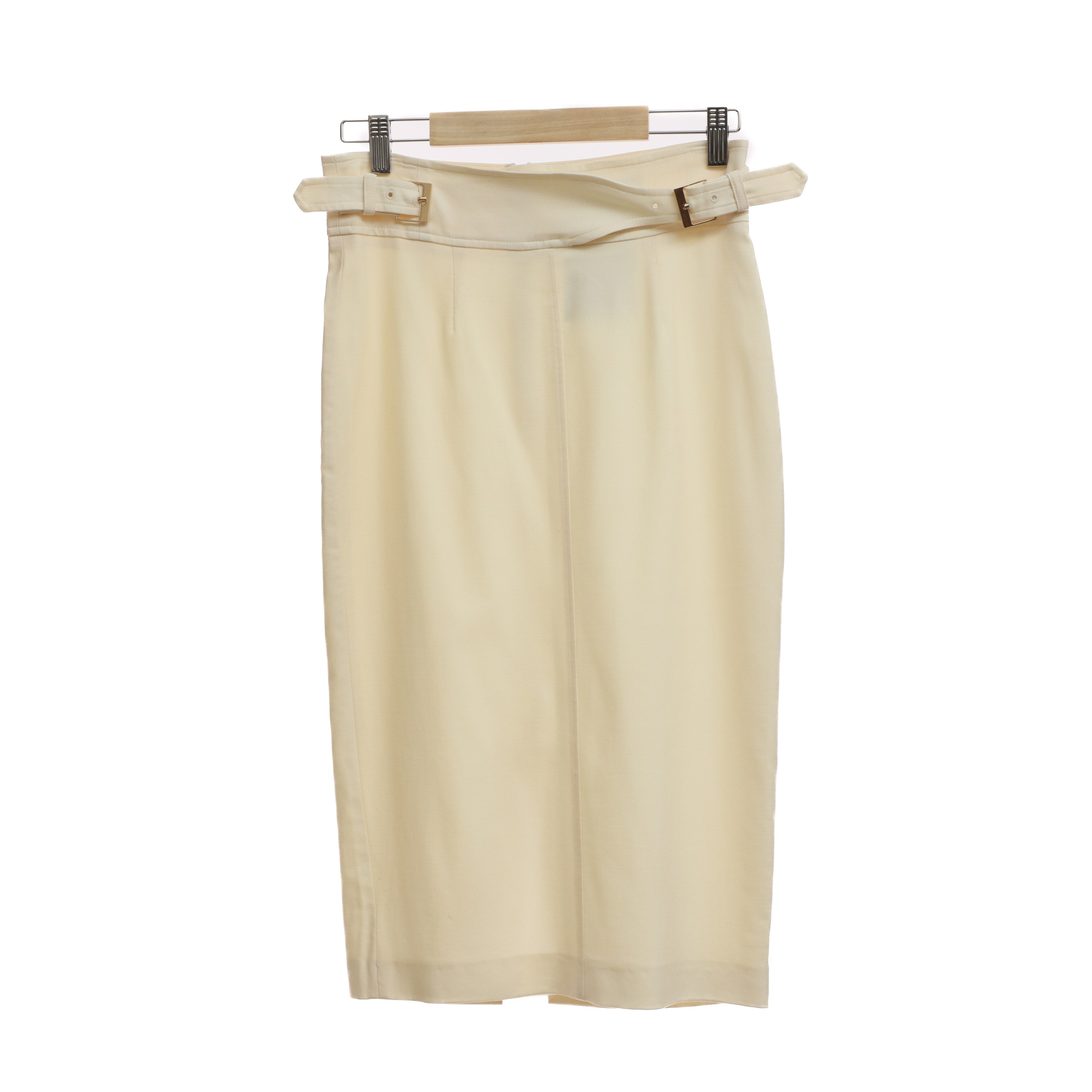 Юбка-карандаш Max Mara 40 молочная шерсть, золото фурнитура