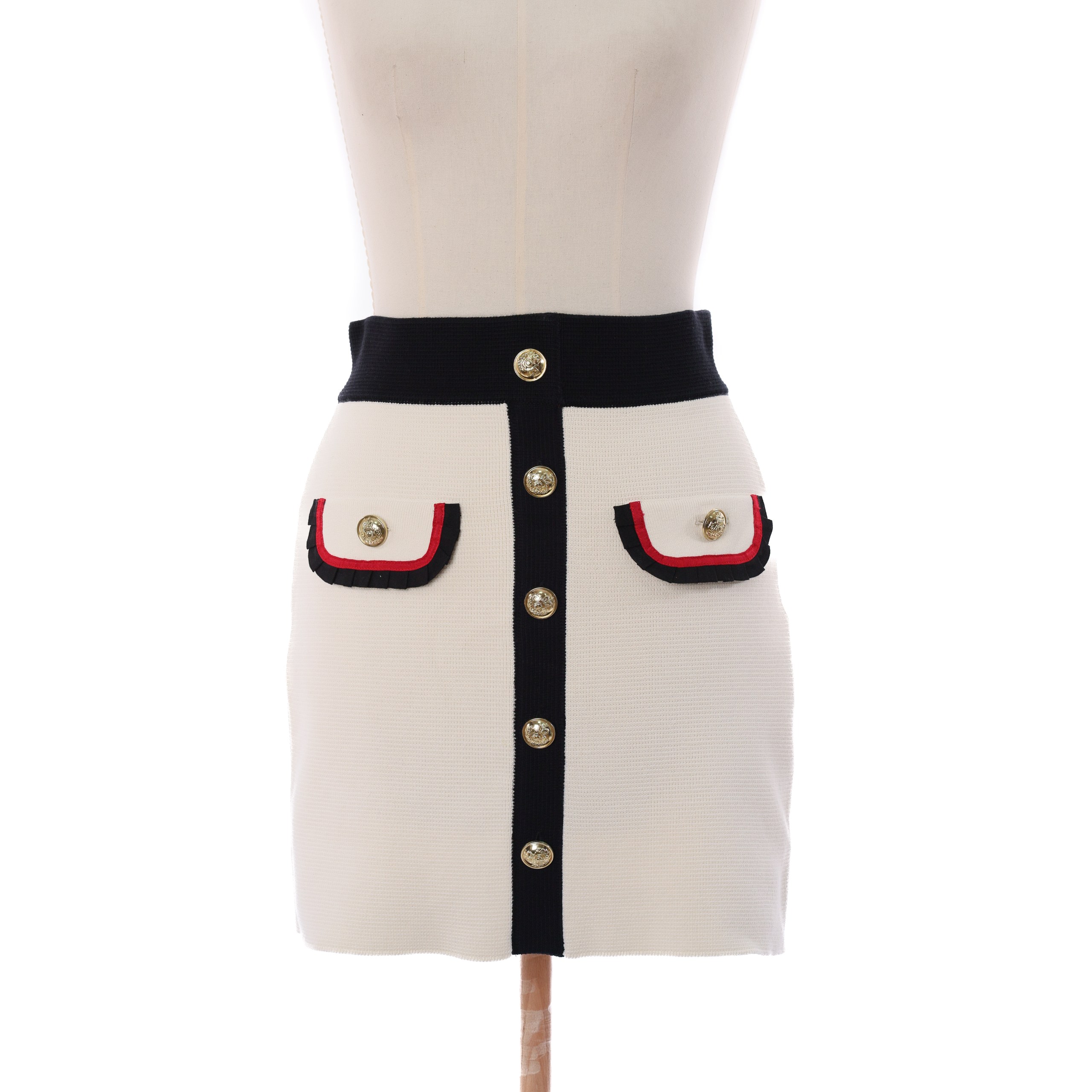 Юбка MAJE 38 Белый котон черное красные вставки,золотые пуговицы