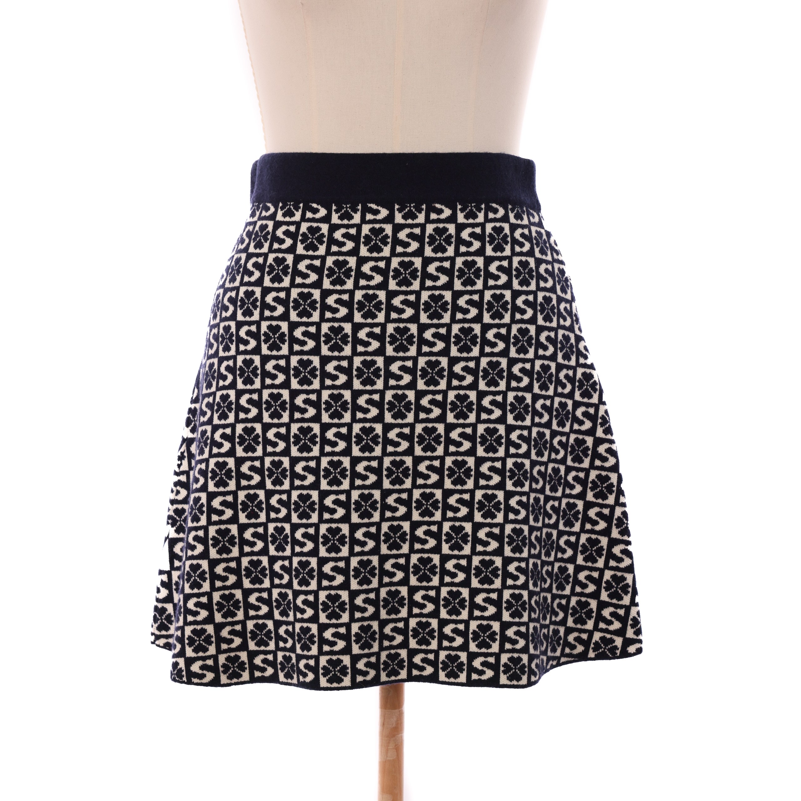 Юбка SANDRO 2 сине-белый шерсть/вискоза принт монограмм