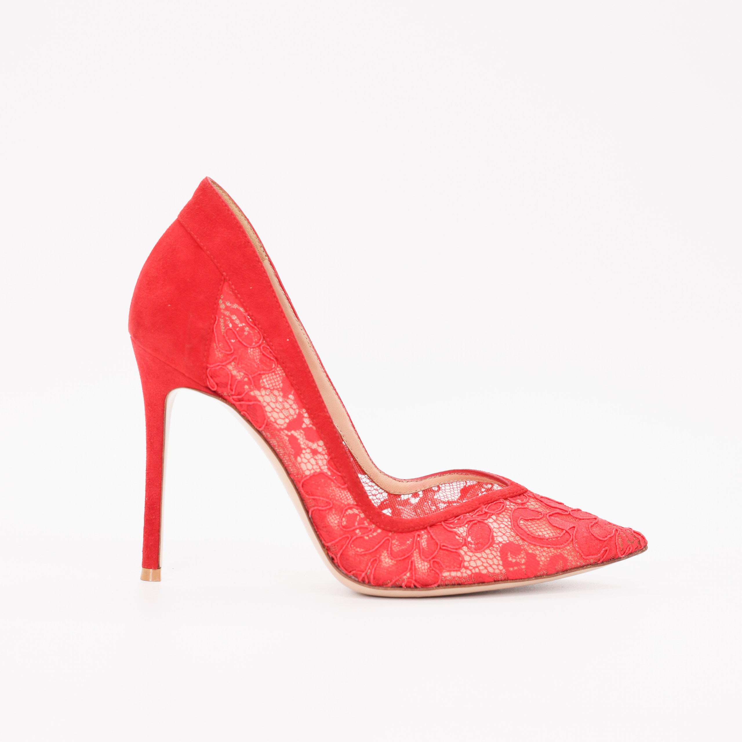 Туфли Gianvitto Rossi 38 красный гипюр и замша