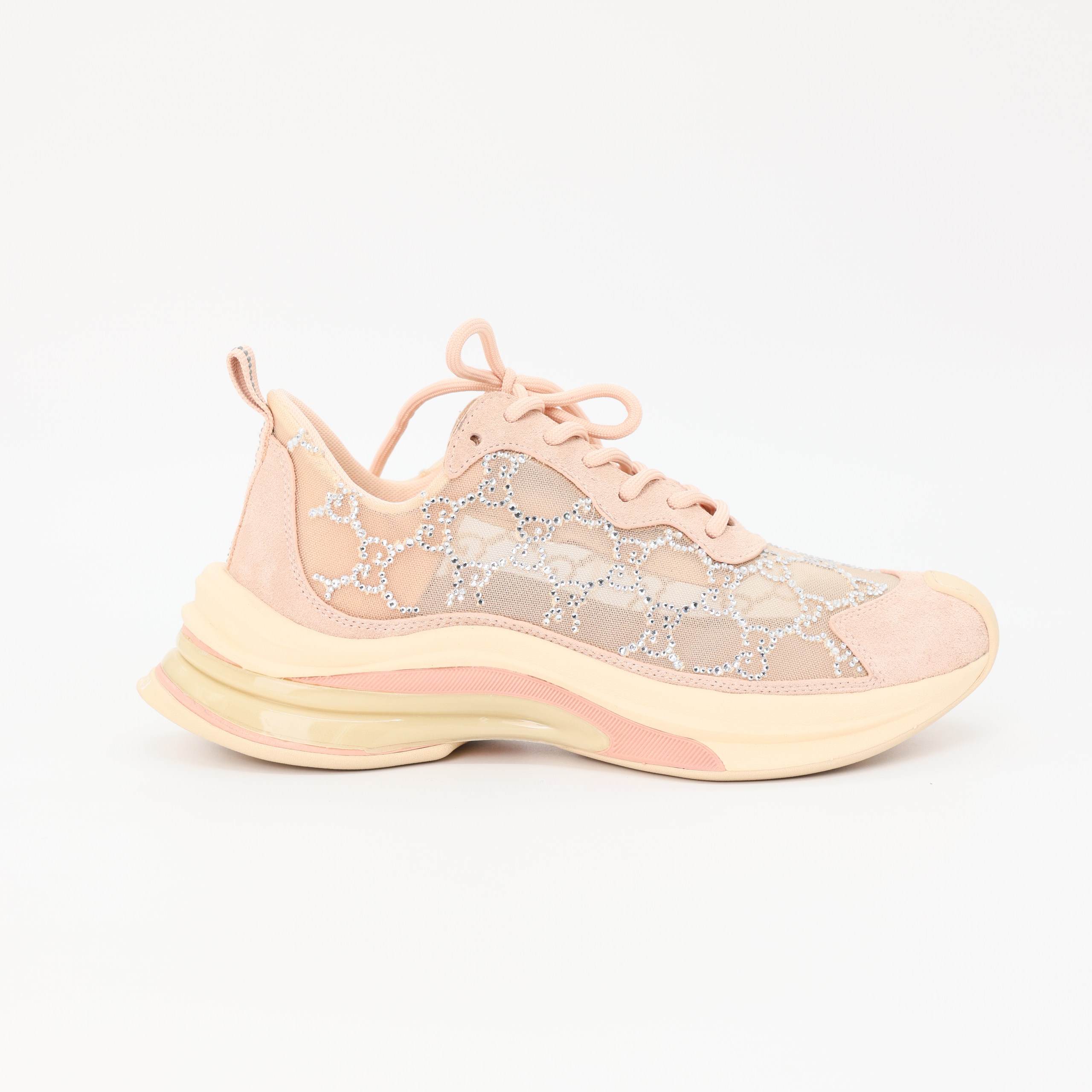 Кроссовки GUCCI 37 Пудрово-розовый POWDER PINK  замш, сетка в стразах, пыльник