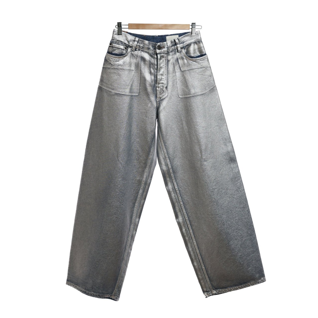 Джинсы HAIKURE 27 металлик котон металический глянец,на пуговицах,широкие