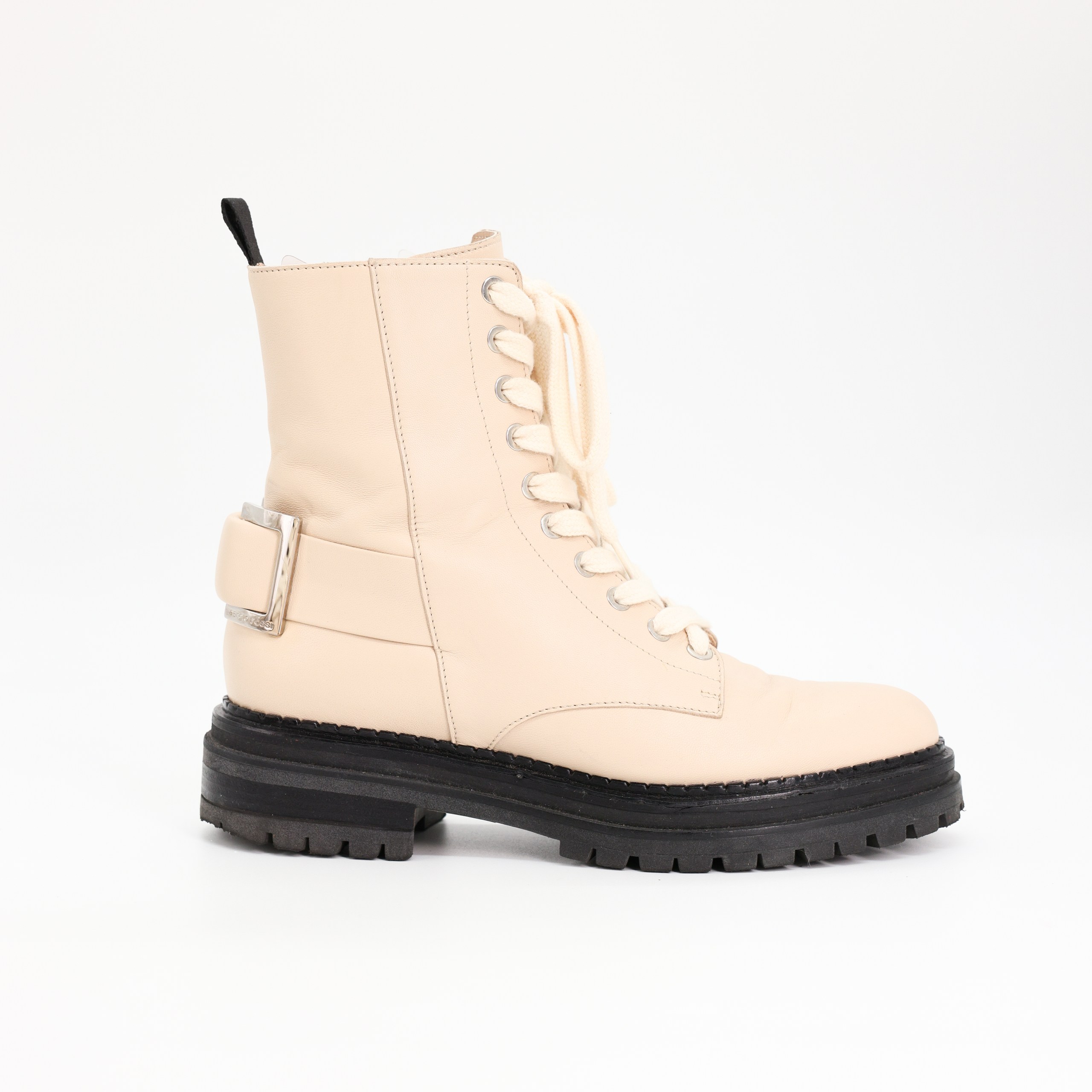 Ботинки SERGIO ROSSI 38 слоновой кости кожа зиппер внутри, шнурки спереди., стальная фурнитура