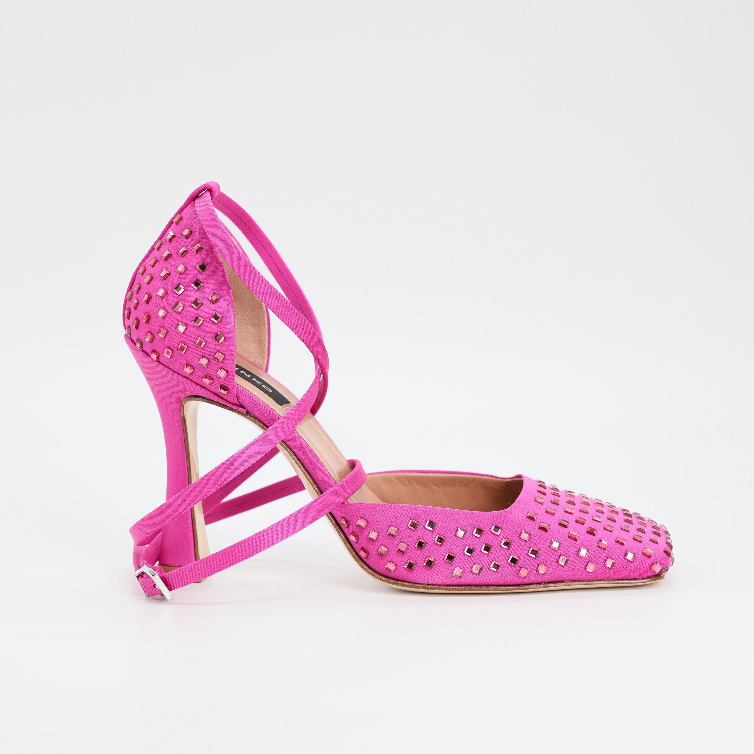 Туфли PINKO 36 розовый  розовые стразы,длинные ремешки,квадратный нос,пыльник