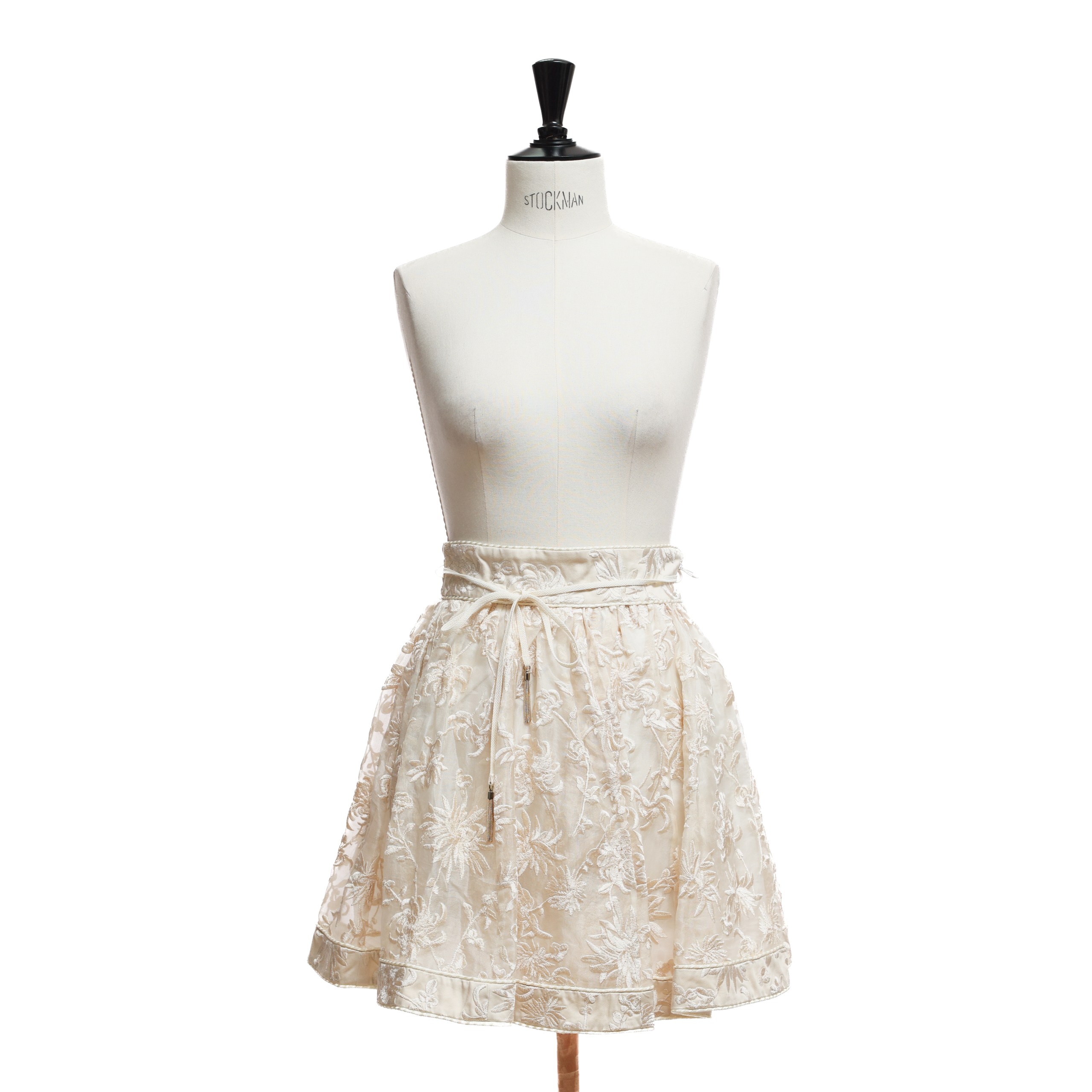 Юбка ZIMMERMANN S Айвори шелк/вискоза сетка с вышевкой цветов,боковой зиппер