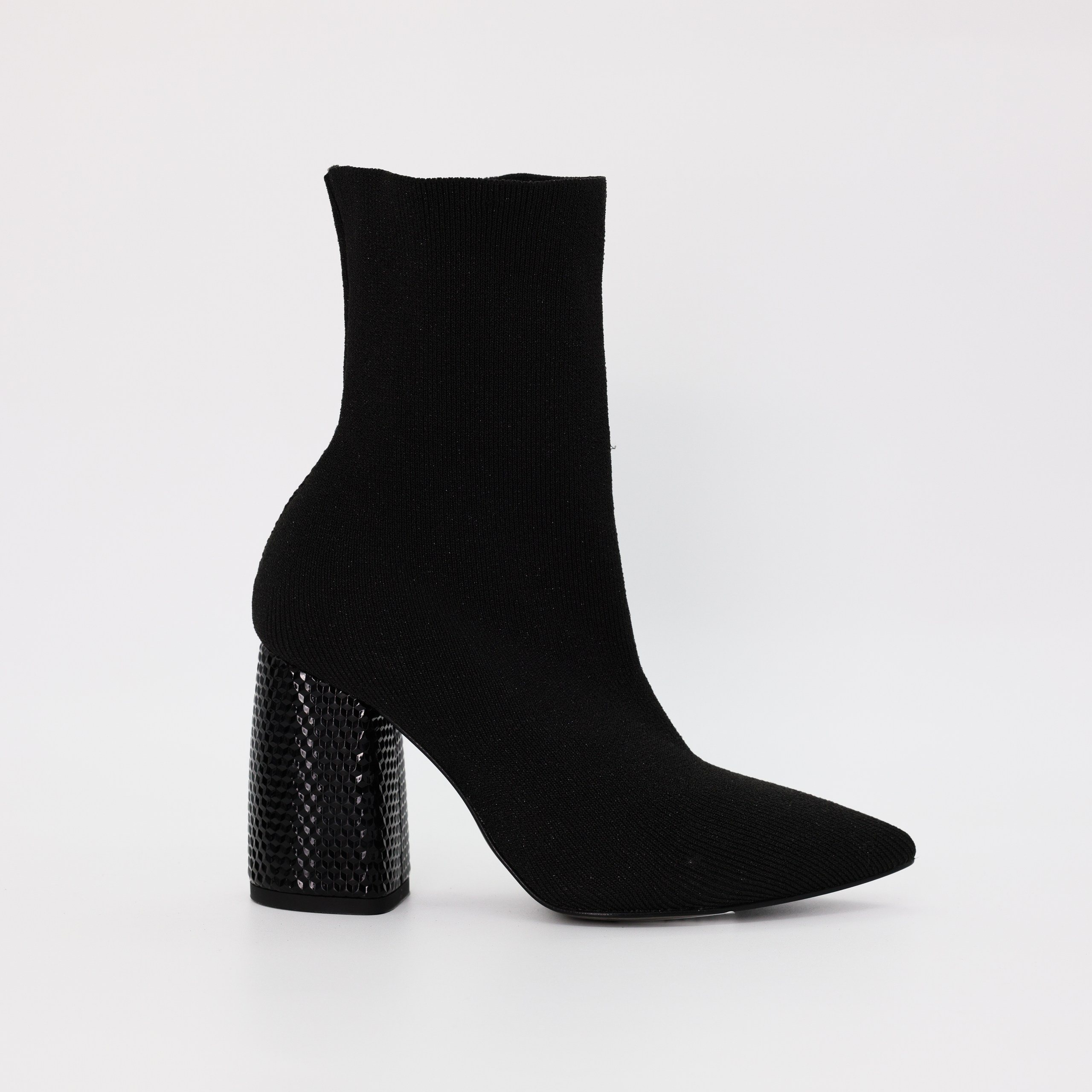 Ботинки-чулки POLLINI 37 Черный текстиль серебристый глиттер,каблук лак зерно