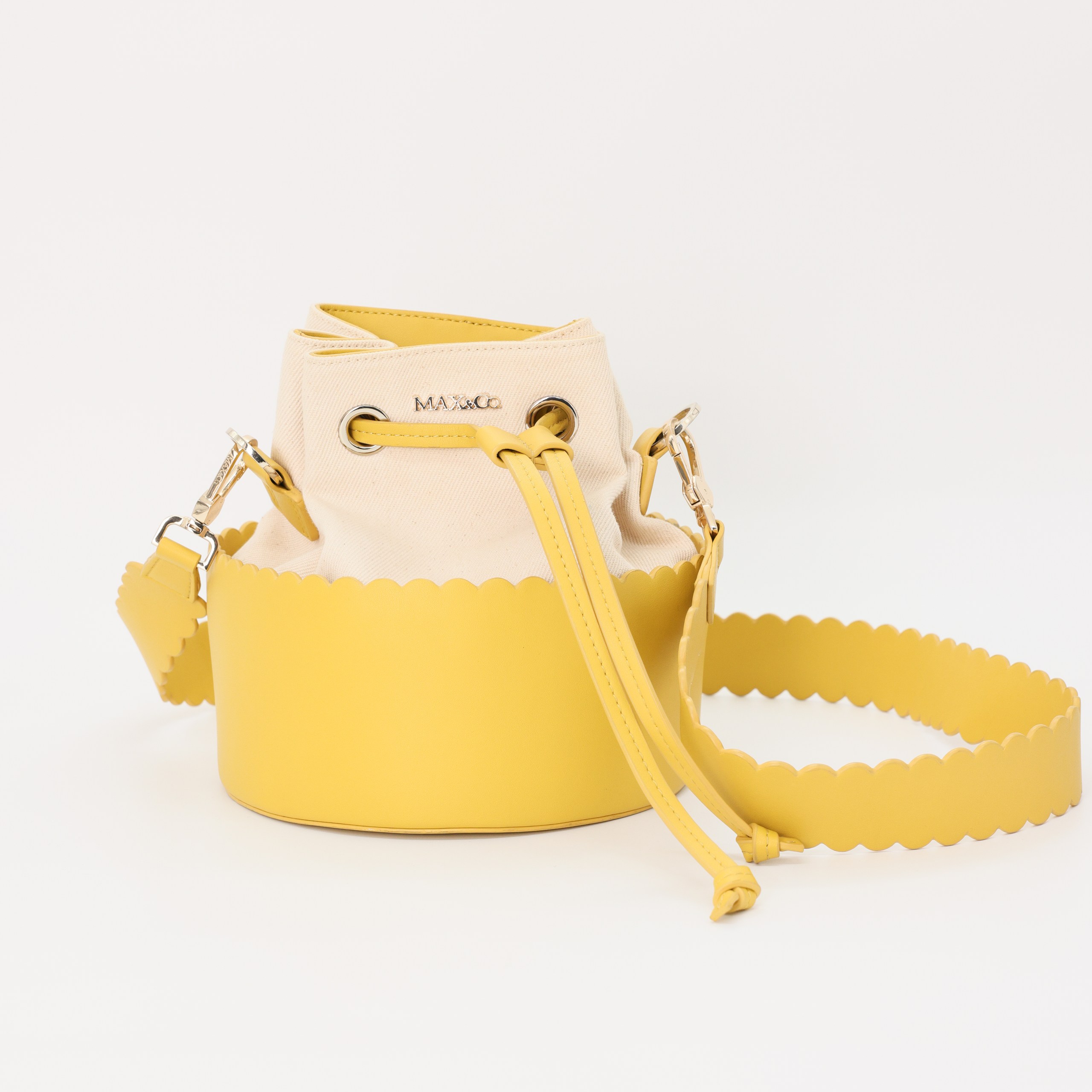 Сумка Maxco желтая кожа. резные края, холщовка, мешочек