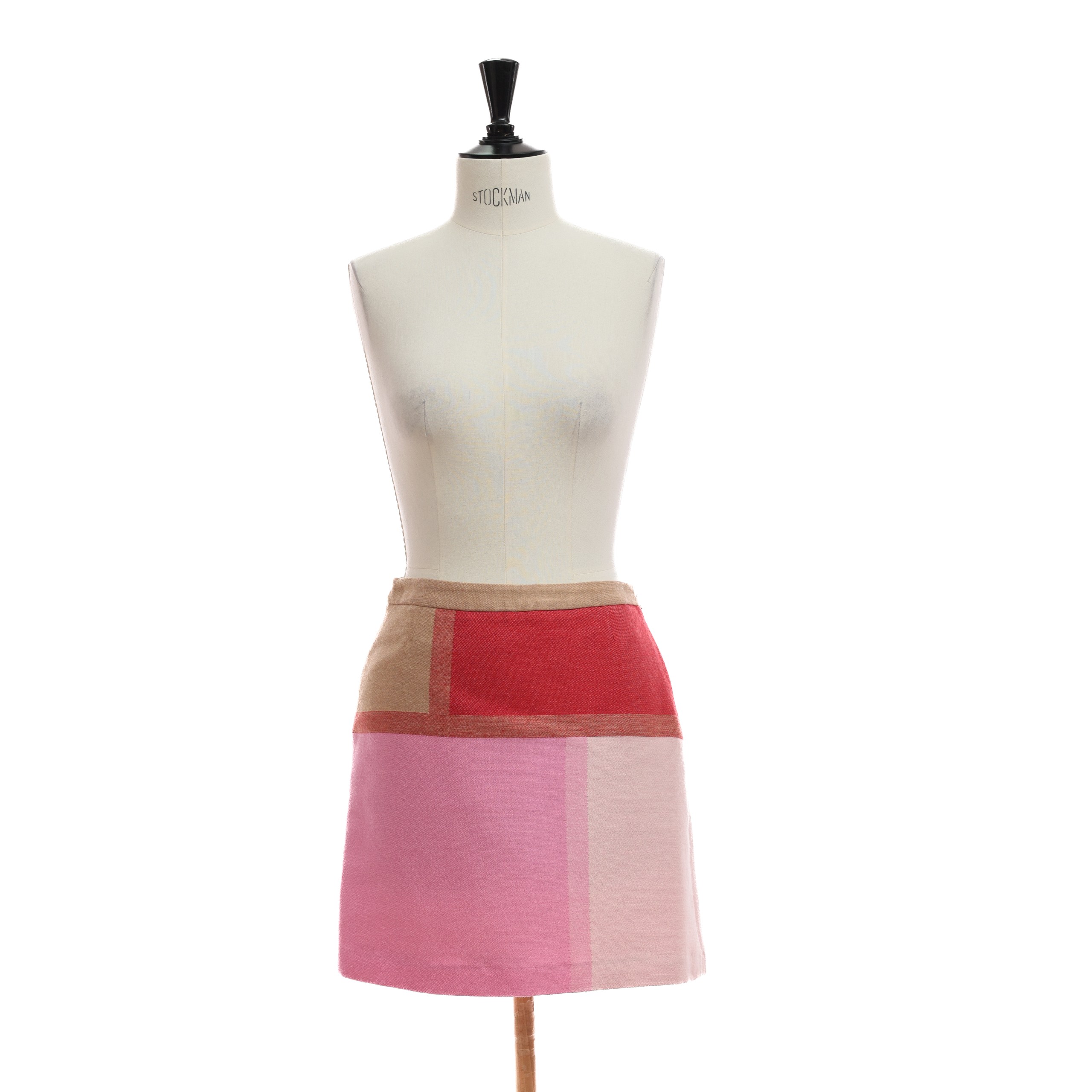 Юбка HARMONT&BLAINE 40 MULTICOLOR шерсть принт из розово-бордовых квадратах с бежевым верхом,зиппер по боку