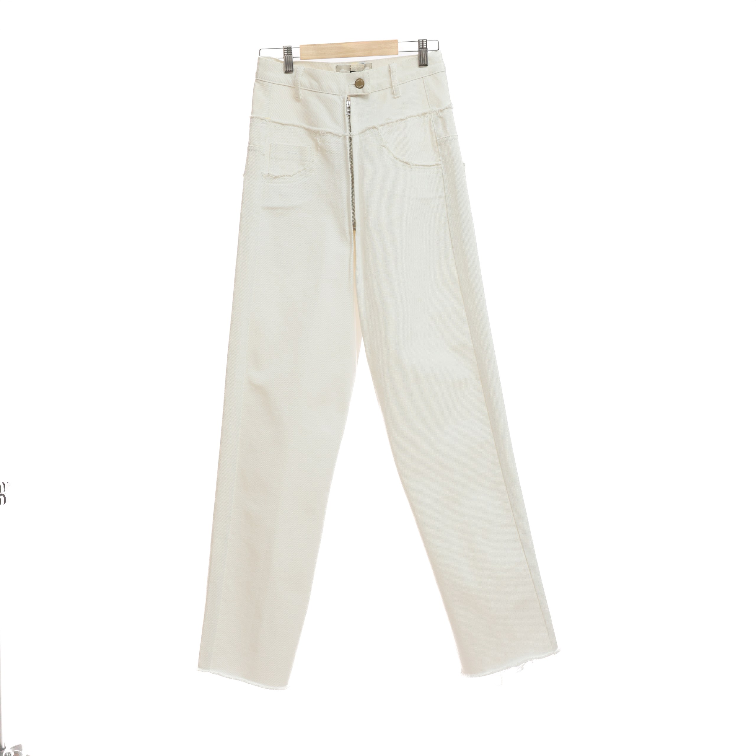 Джинсы LITKOVSKA 36 Белый деним высокая посадка,нестандартный зиппер,необработанные края