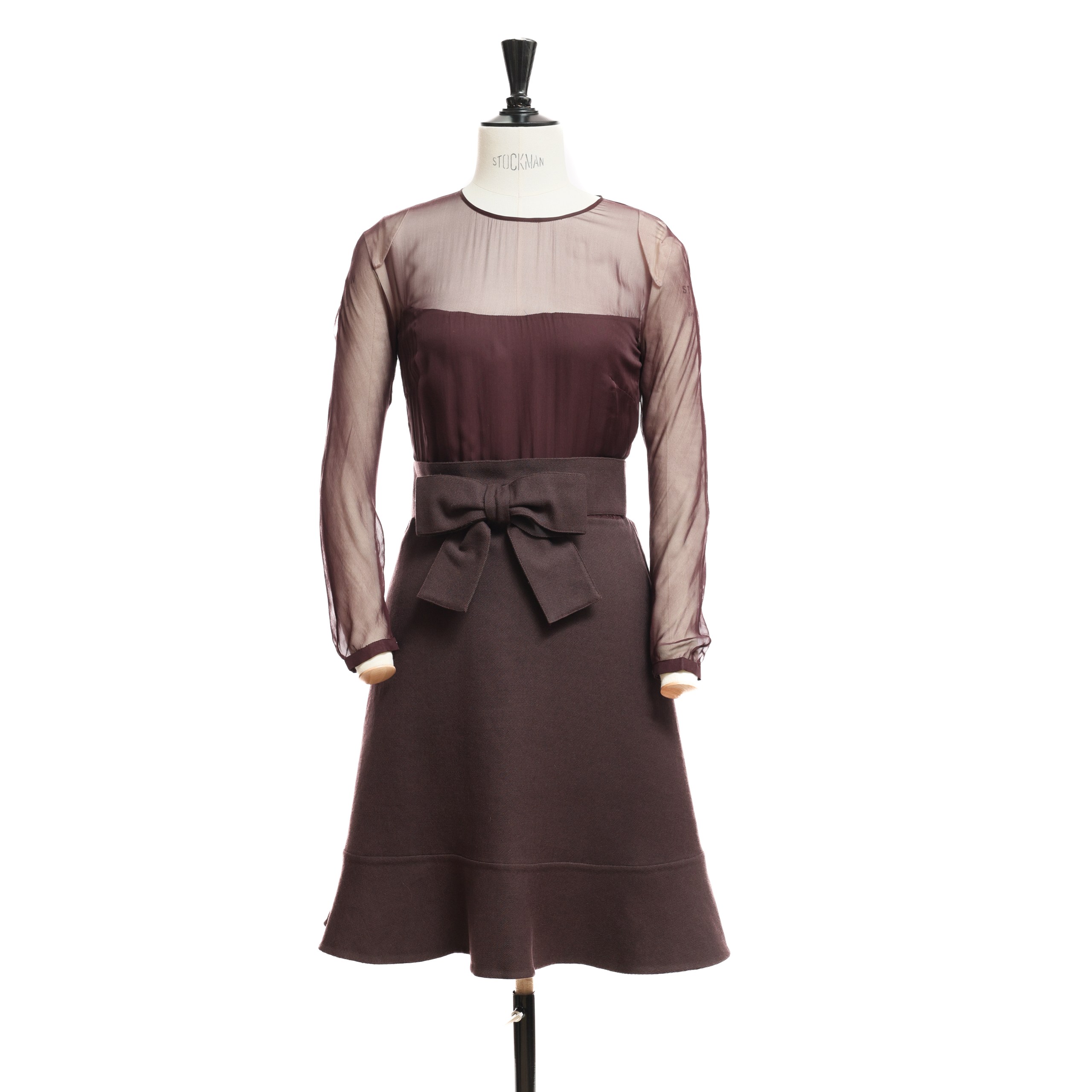 Платье VALENTINO XS Бордо шелк рукава-декольте сетка,по талии бант,зиппер по спинке,размер 6 на бирке