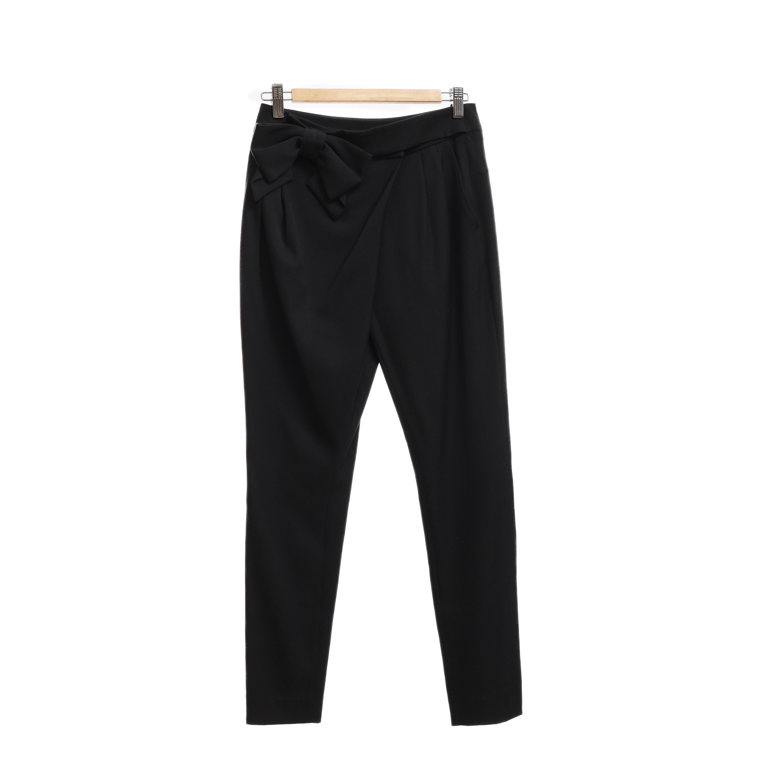 Брюки VALENTINO 40 Черный шерсть сборка по верху с бантом на поясе