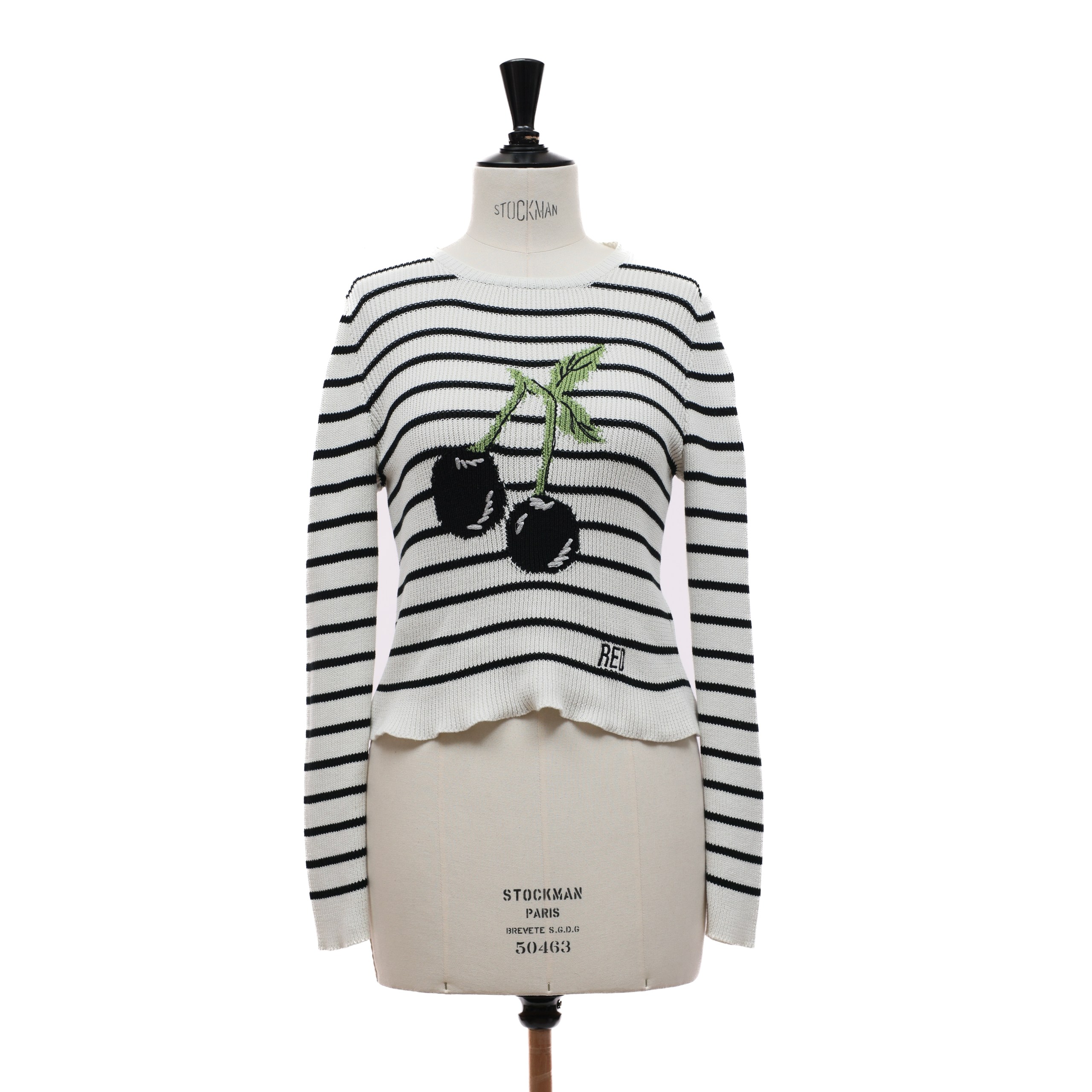 Свитер RED VALENTINO M Белый котон в черную полоску,принт вишни