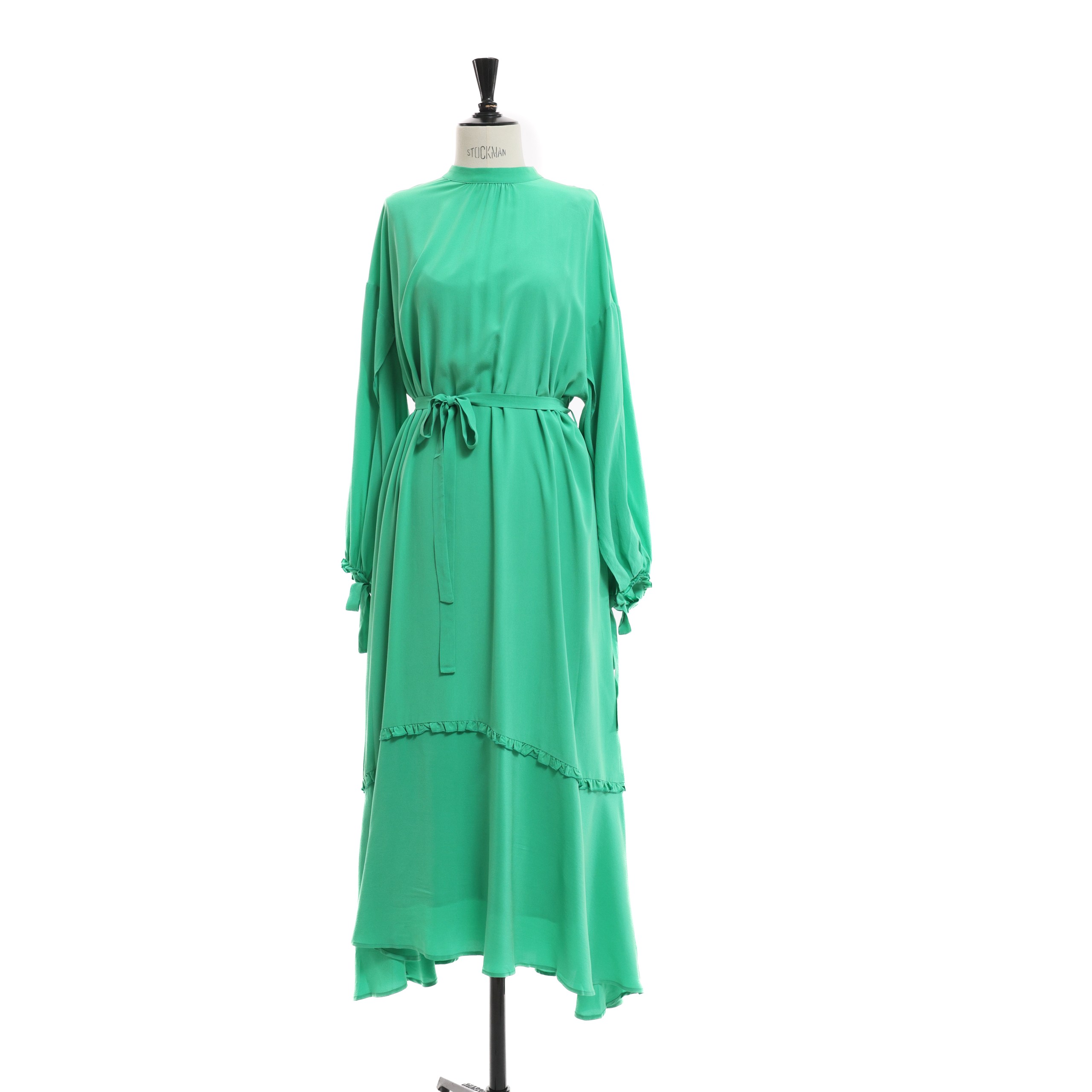 Платье & OTHER STORIES M Салатовый шелк длинное,декор мелкие рюши,на спинке пуговицы,поясок