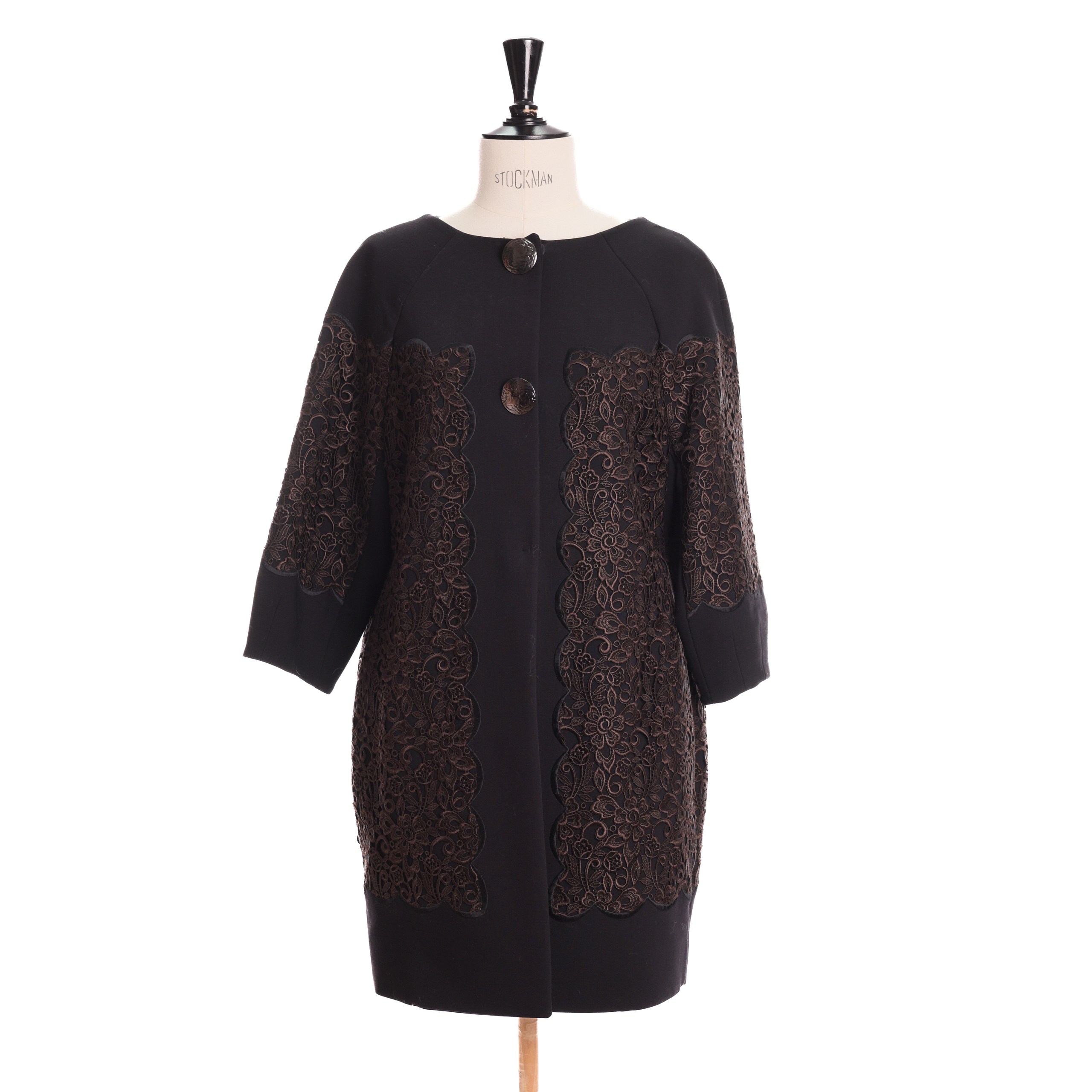 Пальто BLUMARINE 38 Черный шерсть кружевной декор,две крупные пуговицы