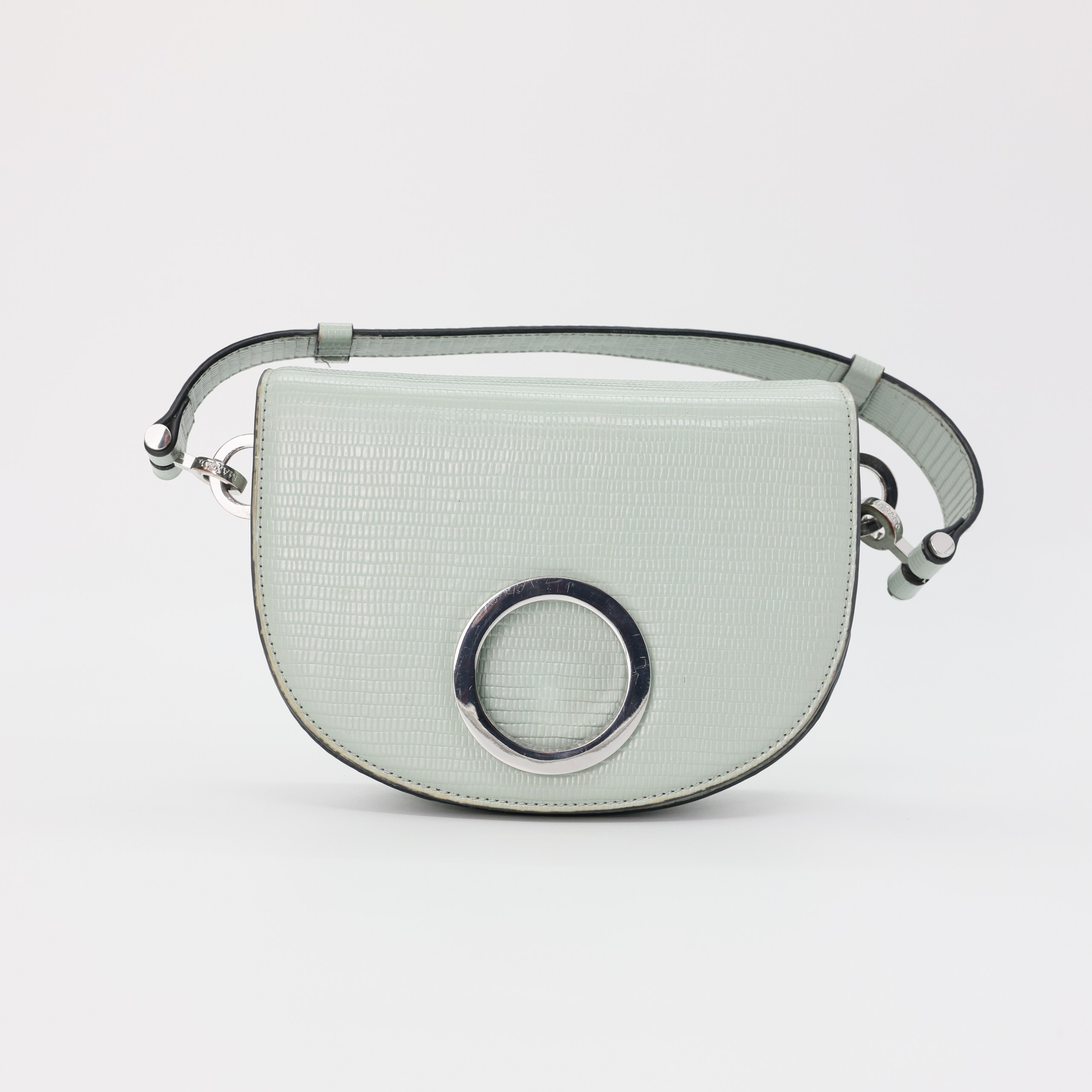 Сумка Max&Co лавандовая каркасная, кожа под рептилию, стальная фурнитура, две лямки