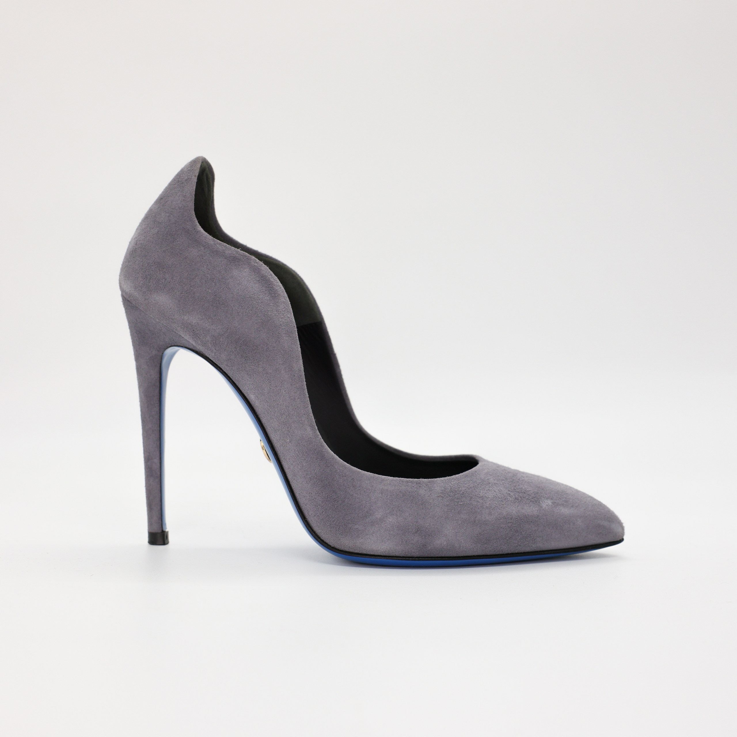 Туфли LORIBLU 38 Графитовый замша фигурный вырез по верхнему краю,острый нос,11 см каблук