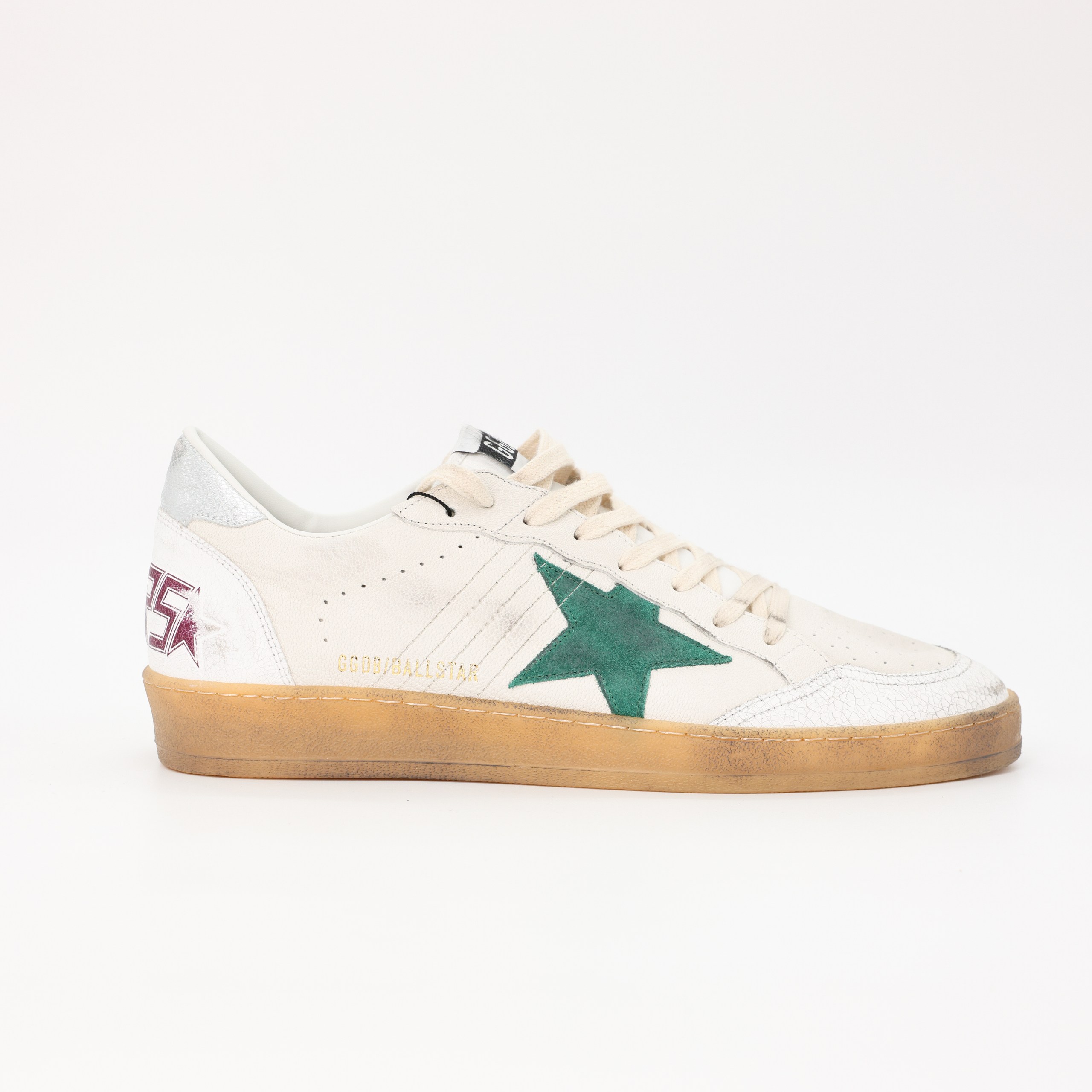 Кеды GOLDEN GOOSE 45 айвори кожа зеленая замшевая звезда с боку,пятка в серебре,коробка