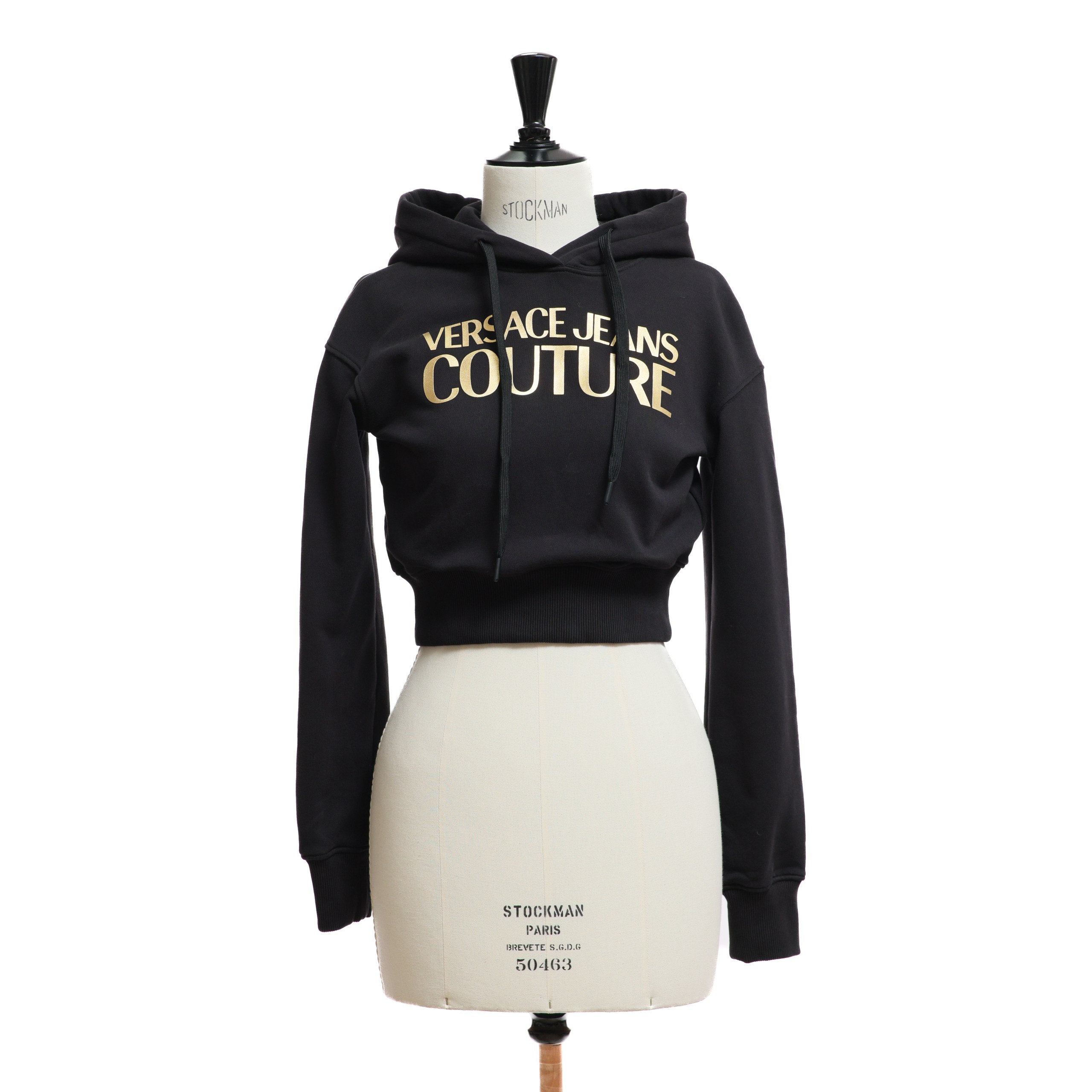 Батник VERSACE JEANS S Черный котон капюшон на кулиске,золотая надпись лого по середине