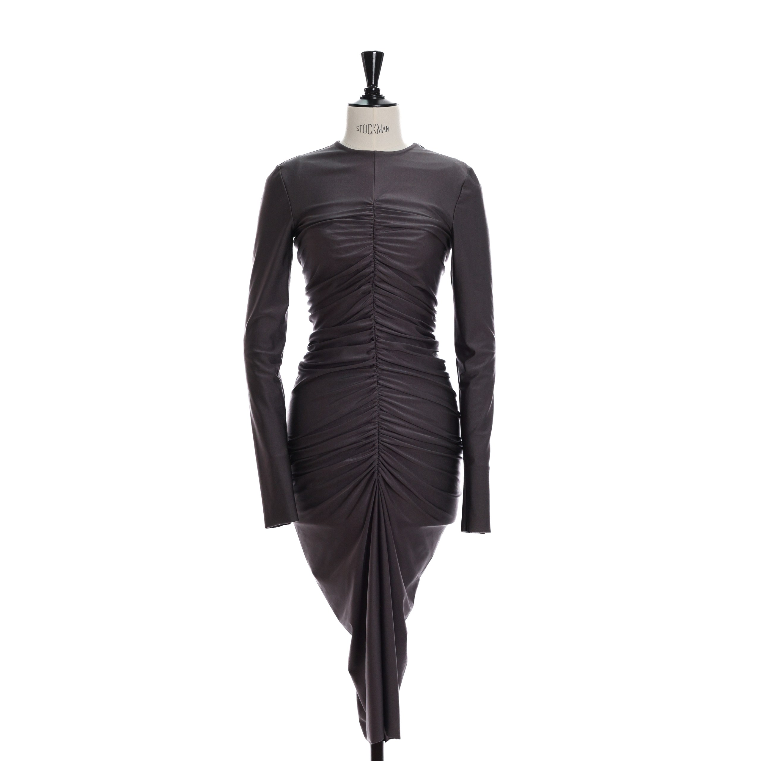 Платье PHILOSOPHY 42 серый текстиль эластан, сборка по переду и сзади, миди