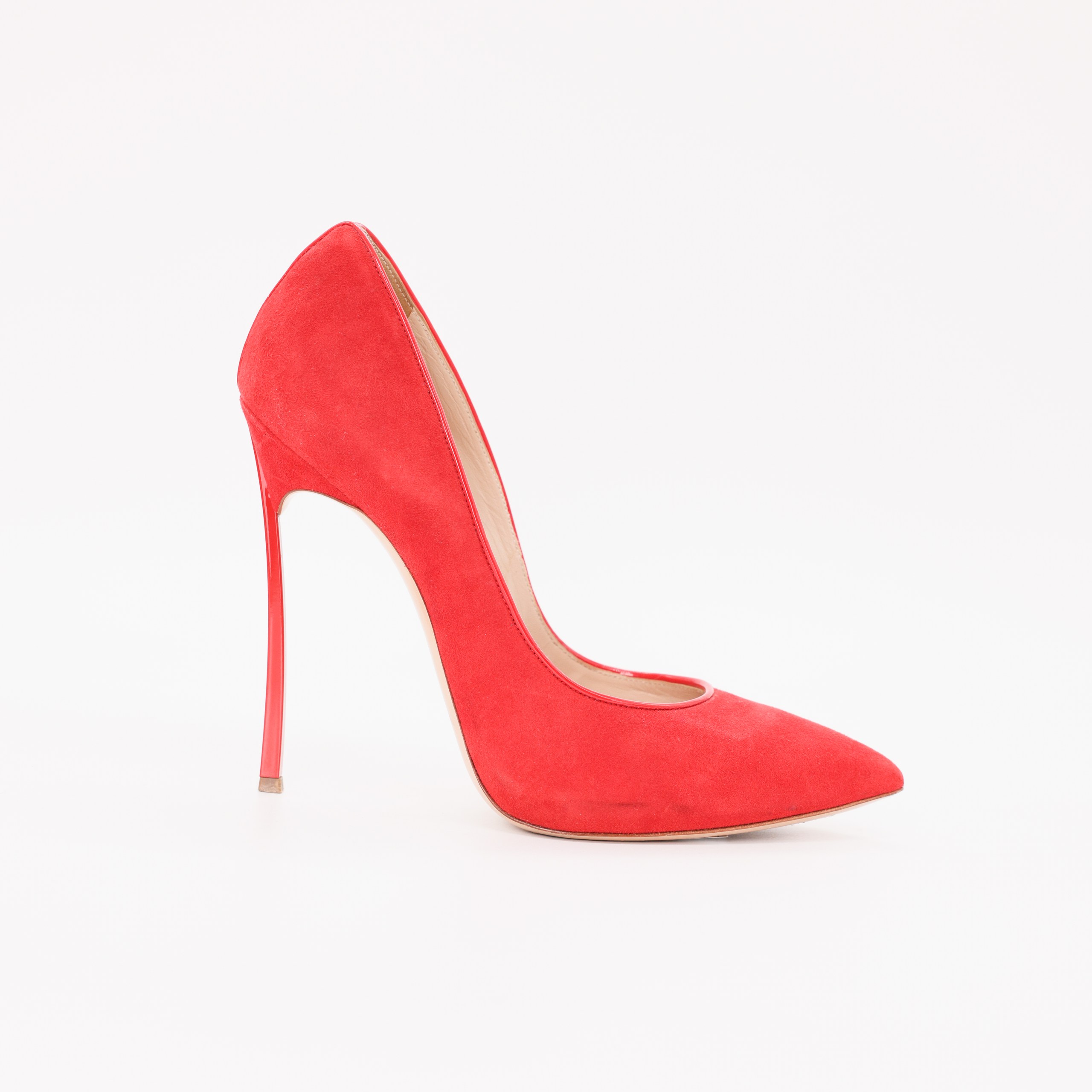 Туфли CASADEI 38.5 Красный замша лаковый кант, метал каблук. Коробка