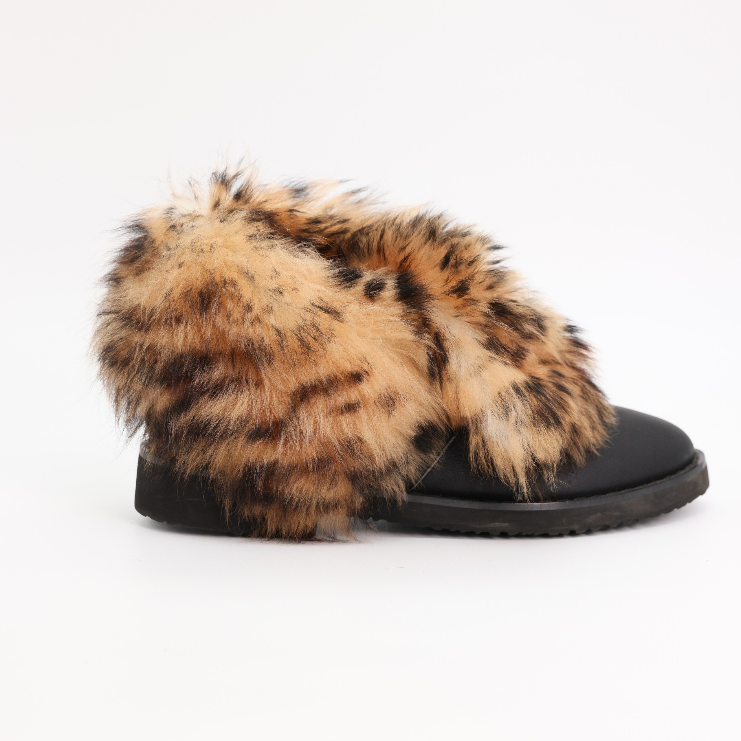 Ботинки GIUSEPPE ZANOTTI 39.5 Черный кожа желто-коричневый мех, золото фурнитура