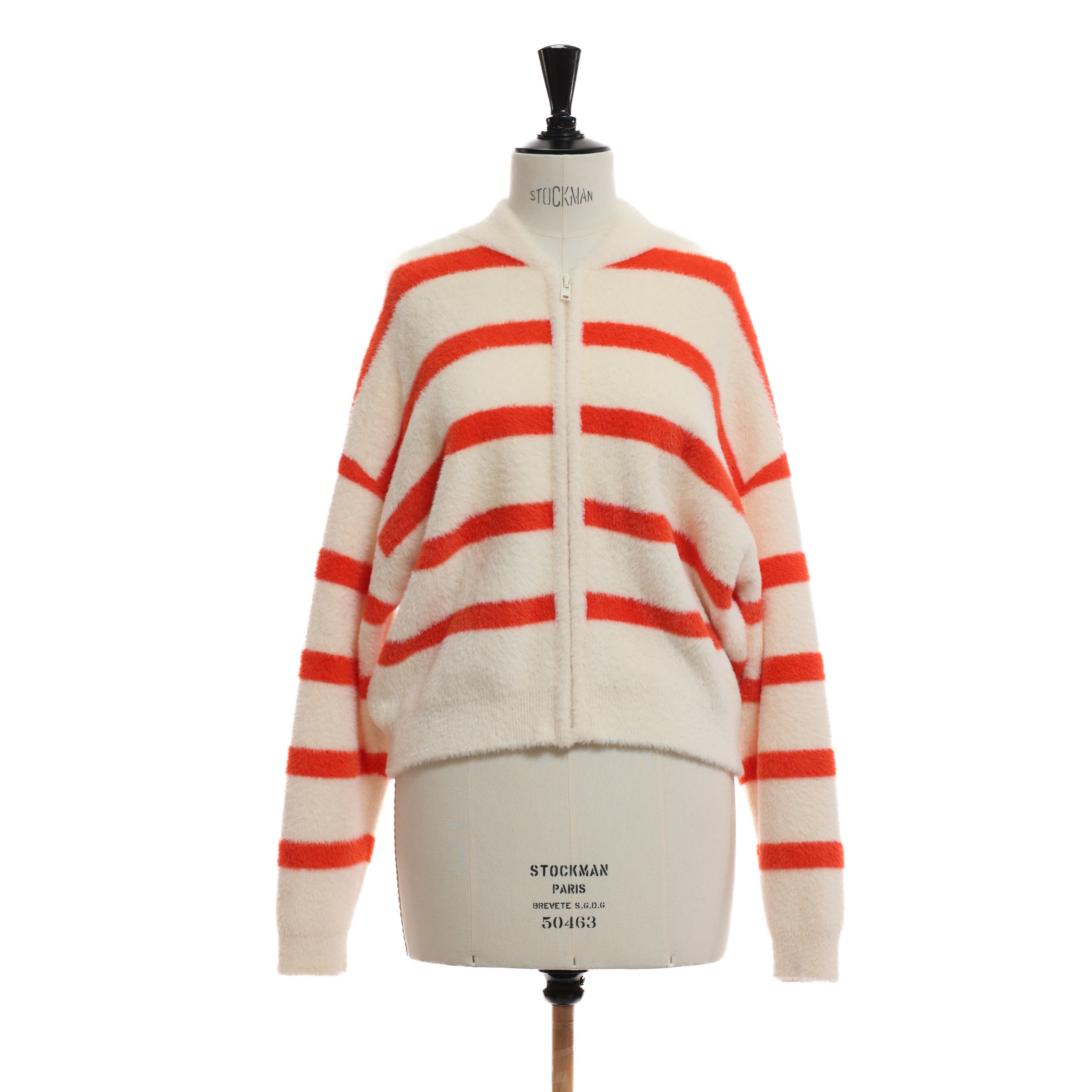 Кардиган ESSENTIEL ANTWERP S Айвори текстиль ворс,оранжевые полосы,зиппер