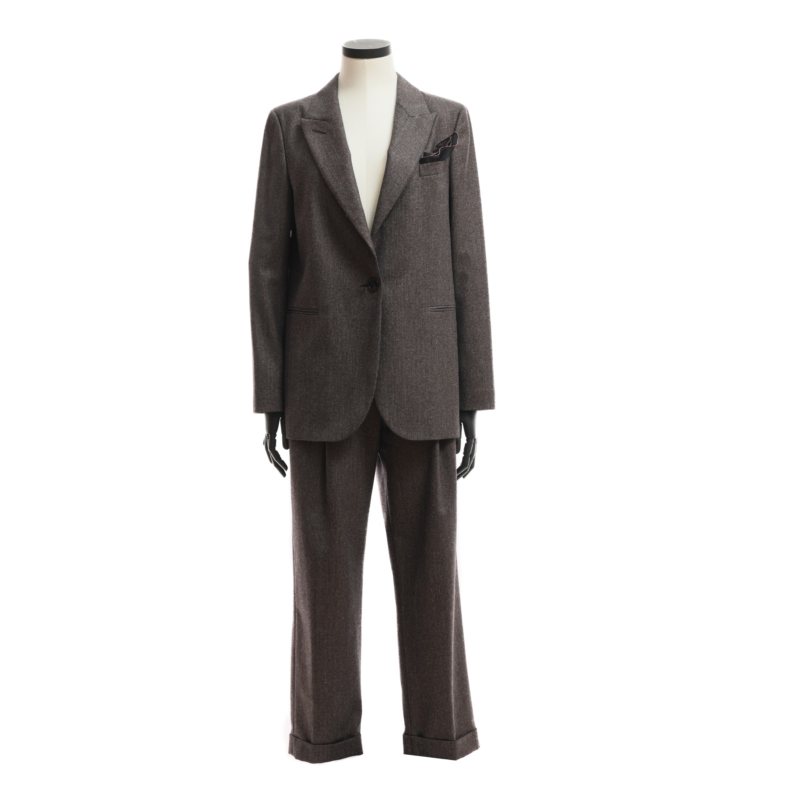 Костюм PESERICO 42 темно-коричневый шерсть принт неброский квадрат с люрексовой нитью