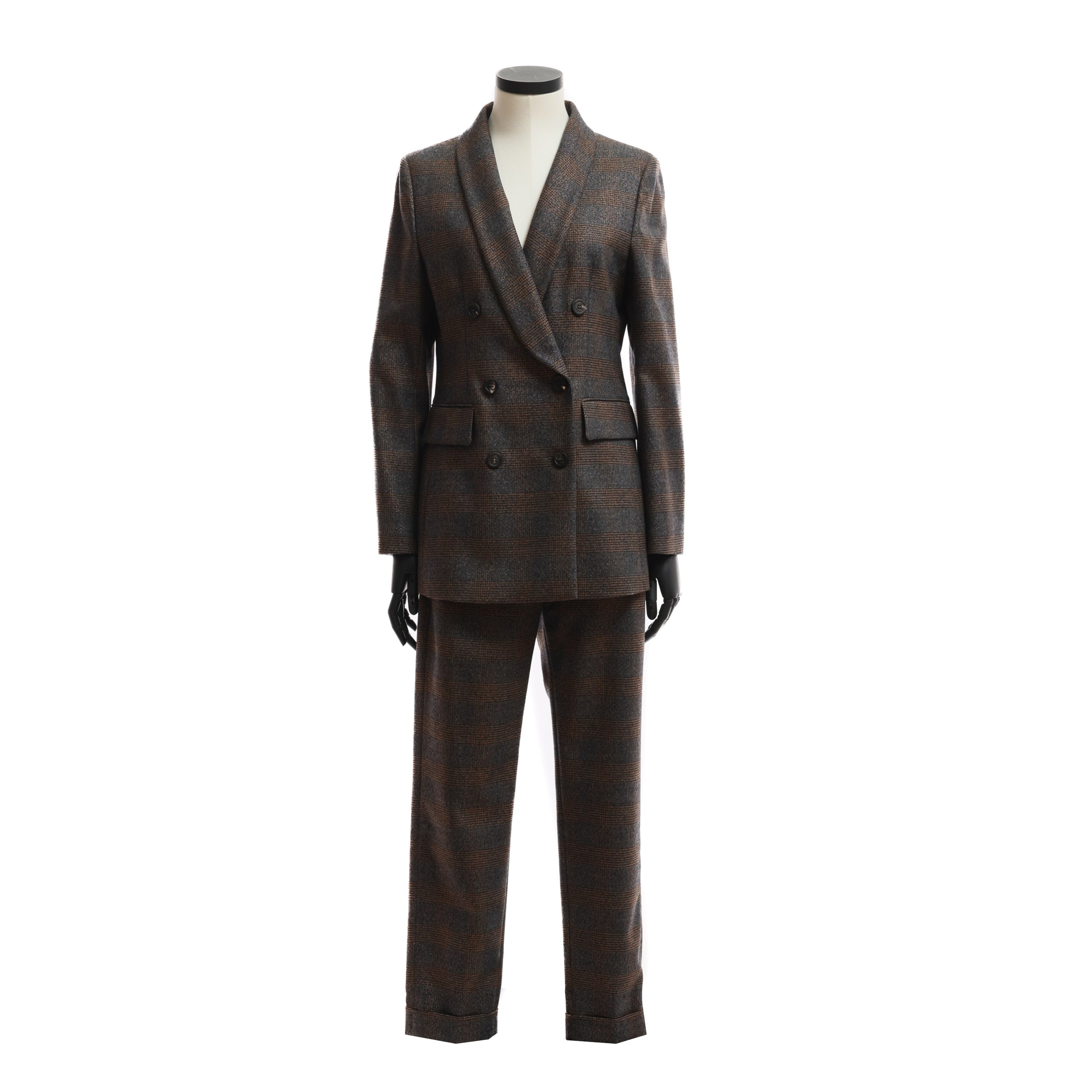 Костюм PESERICO 40 темно-коричневый шерсть брюки с поясом и вывернутым манжетом,люрекс