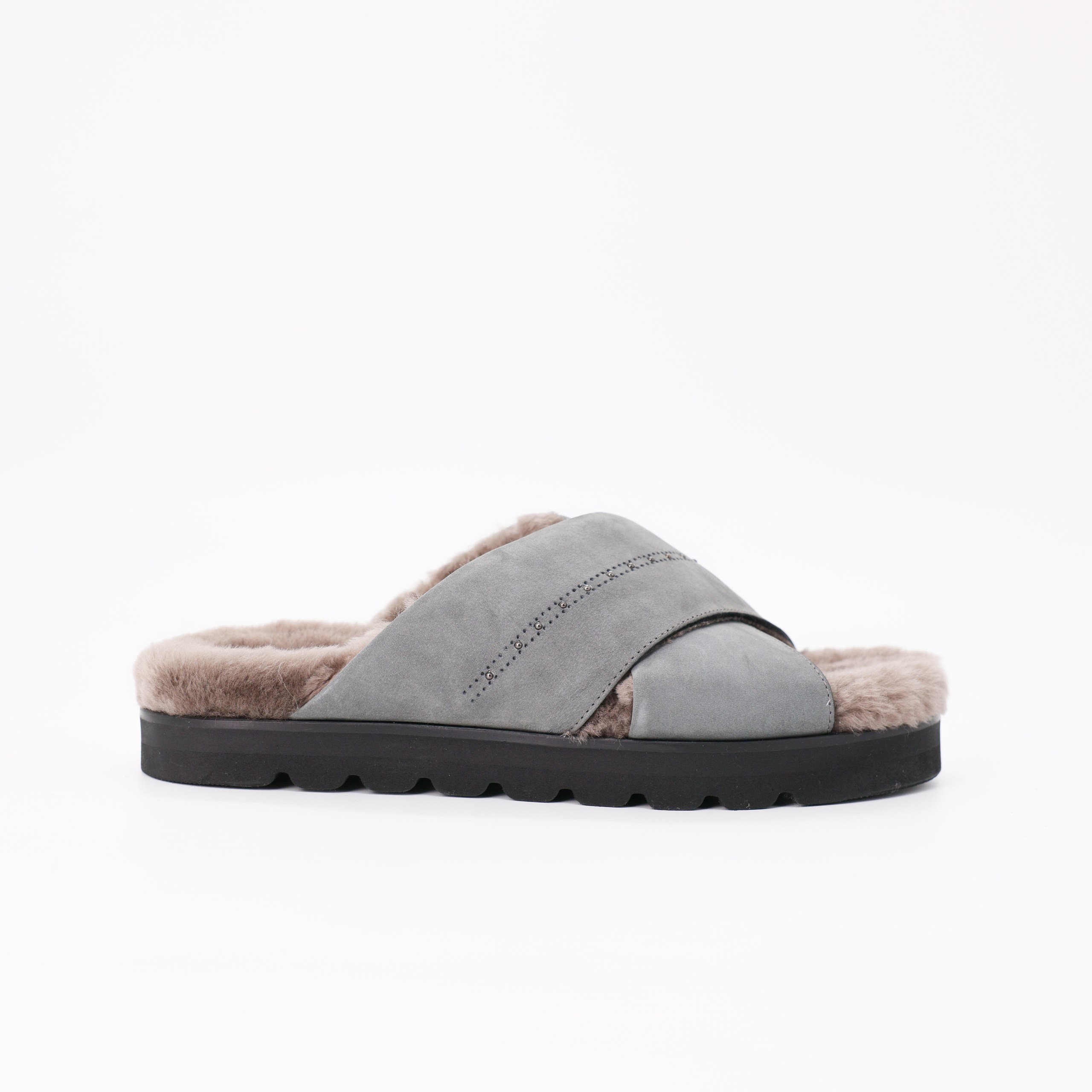 Мюли PESERICO 37 Серо-голубой GREY BLUE замша утепленные,коричневый мех внутри,коробка