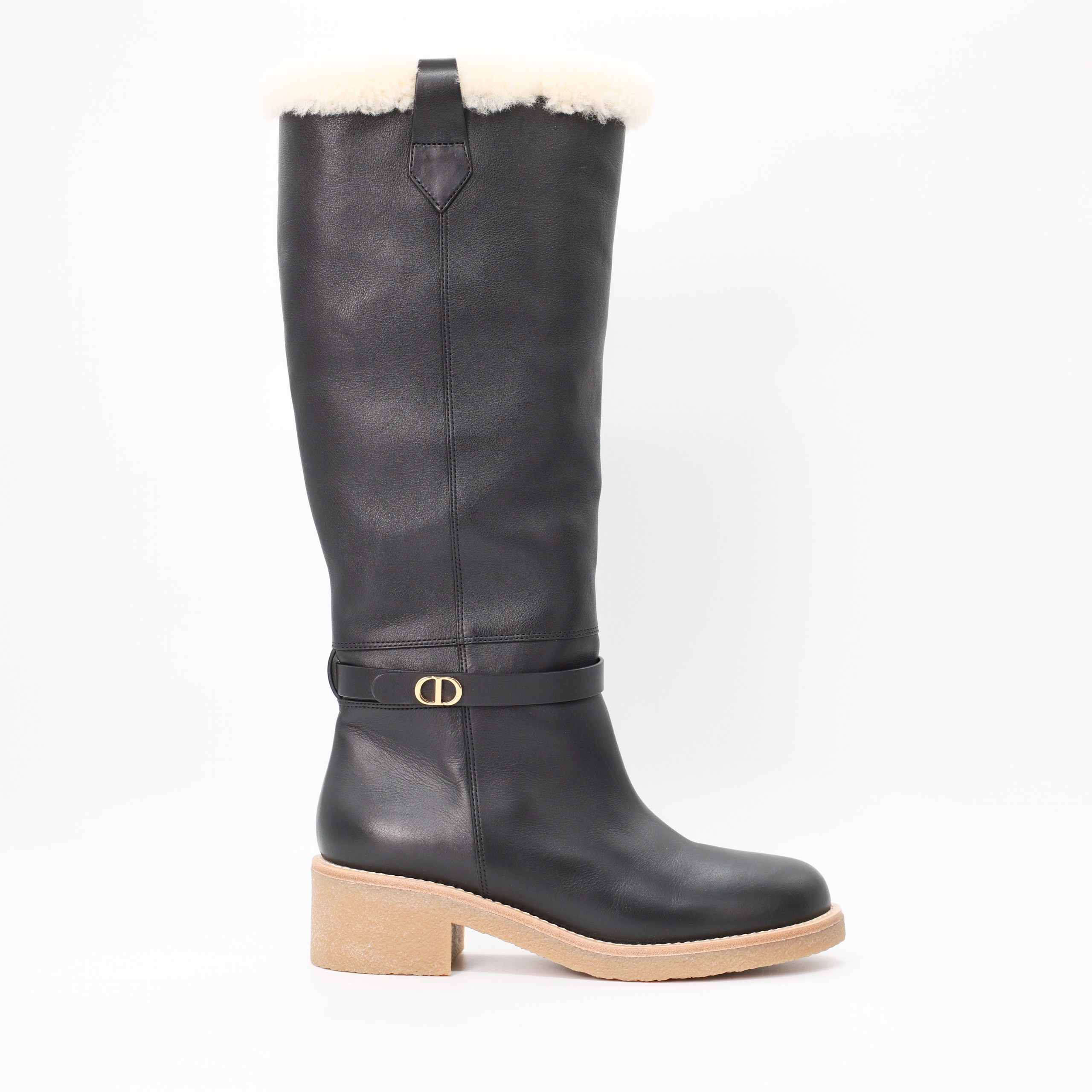 Сапоги CHRISTIAN DIOR 40,5 Черный кожа белый мех внутри,ремешек по щиколодке,пыльник