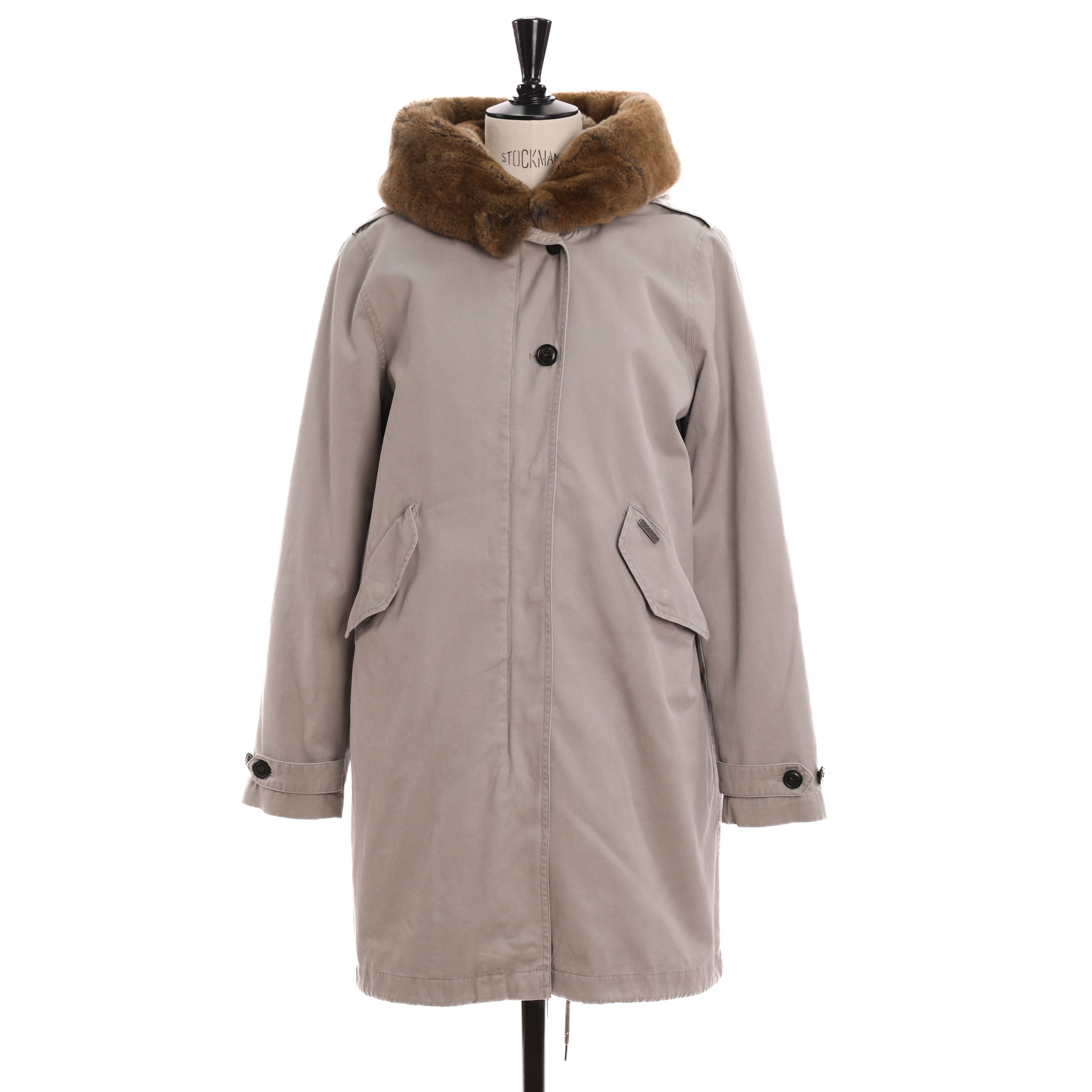 Куртка WOOLRICH M серый балонь коричневый меховой капюшон,зиппер/кнопки