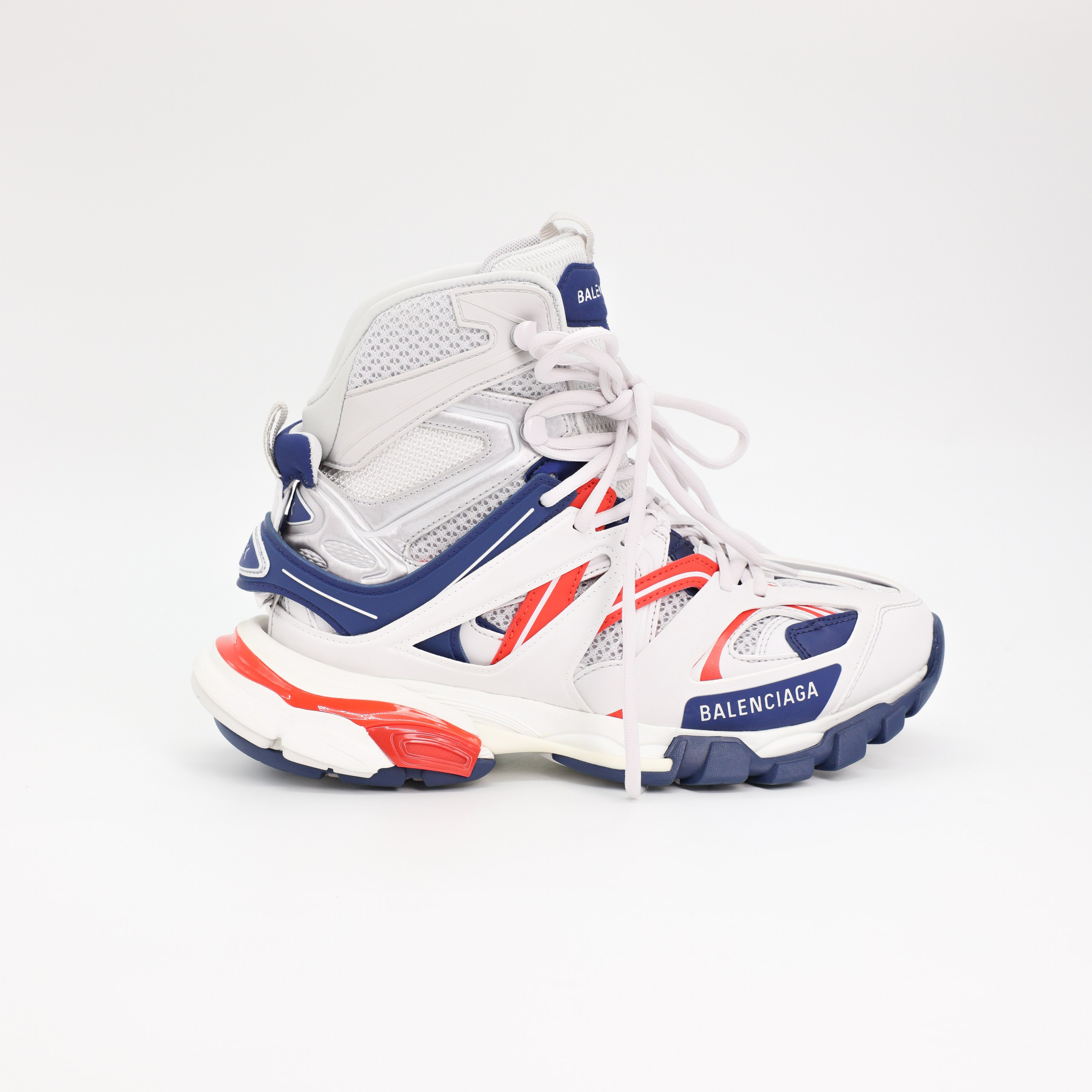 Хайтопы BALENCIAGA 39 MULTICOLOR кожа/сетка светло-серая кожа/сетка, синие/красные вставки. Коробка