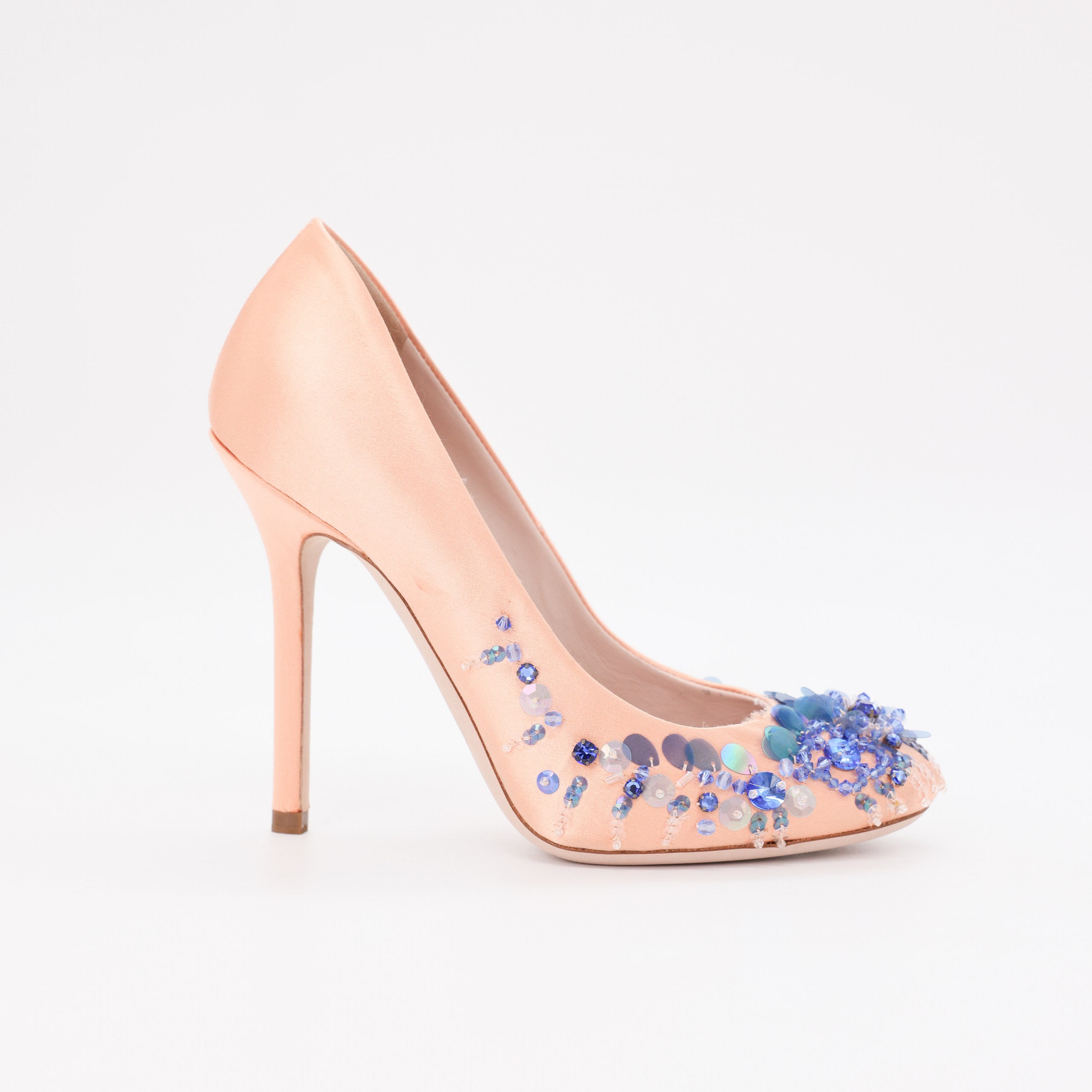 Туфли MIU MIU 36 Пудровый POWDER сатин голубые декоративные пайетки/камушки по овальному носику,коробка