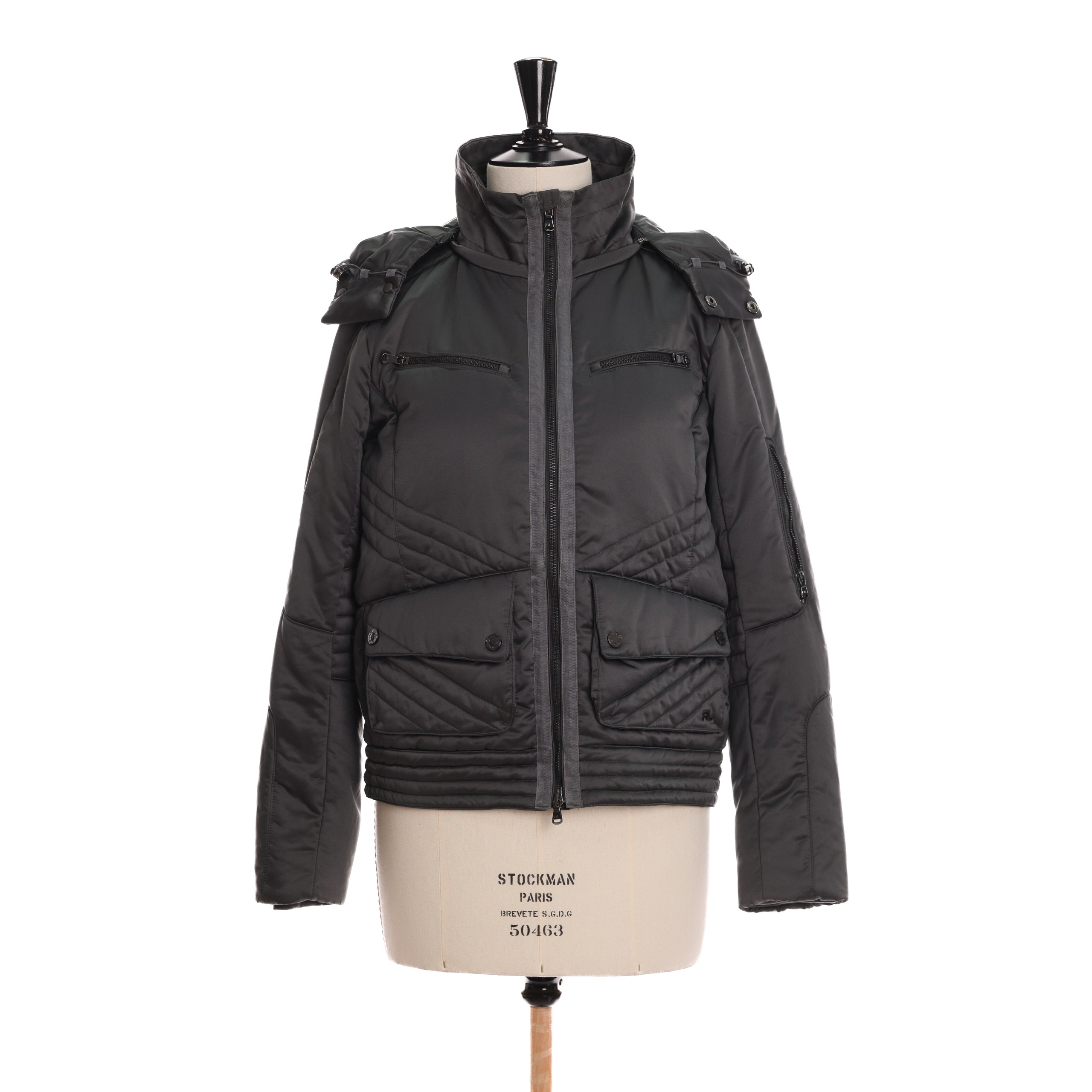 Куртка RALPH LAUREN S Графитовый балонь съемный капюшон,затемненная фурнитура,зипперы