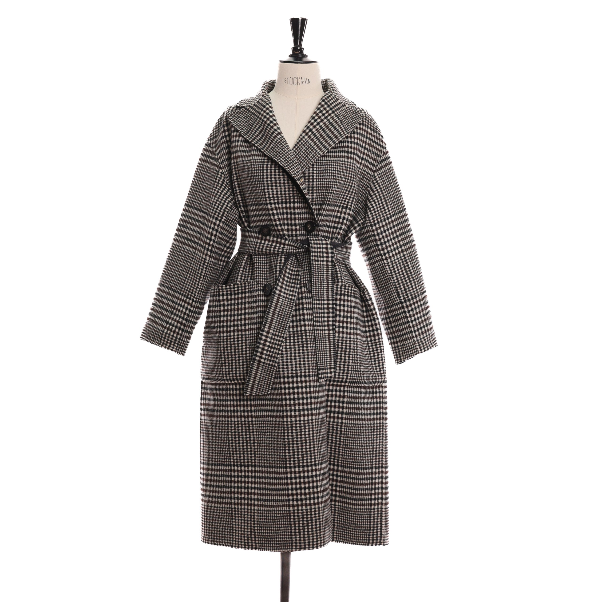 Пальто INTREND M Серый шерсть двустороннее,двубортное,гусинная лапка черный/беж/коричневый,пояс