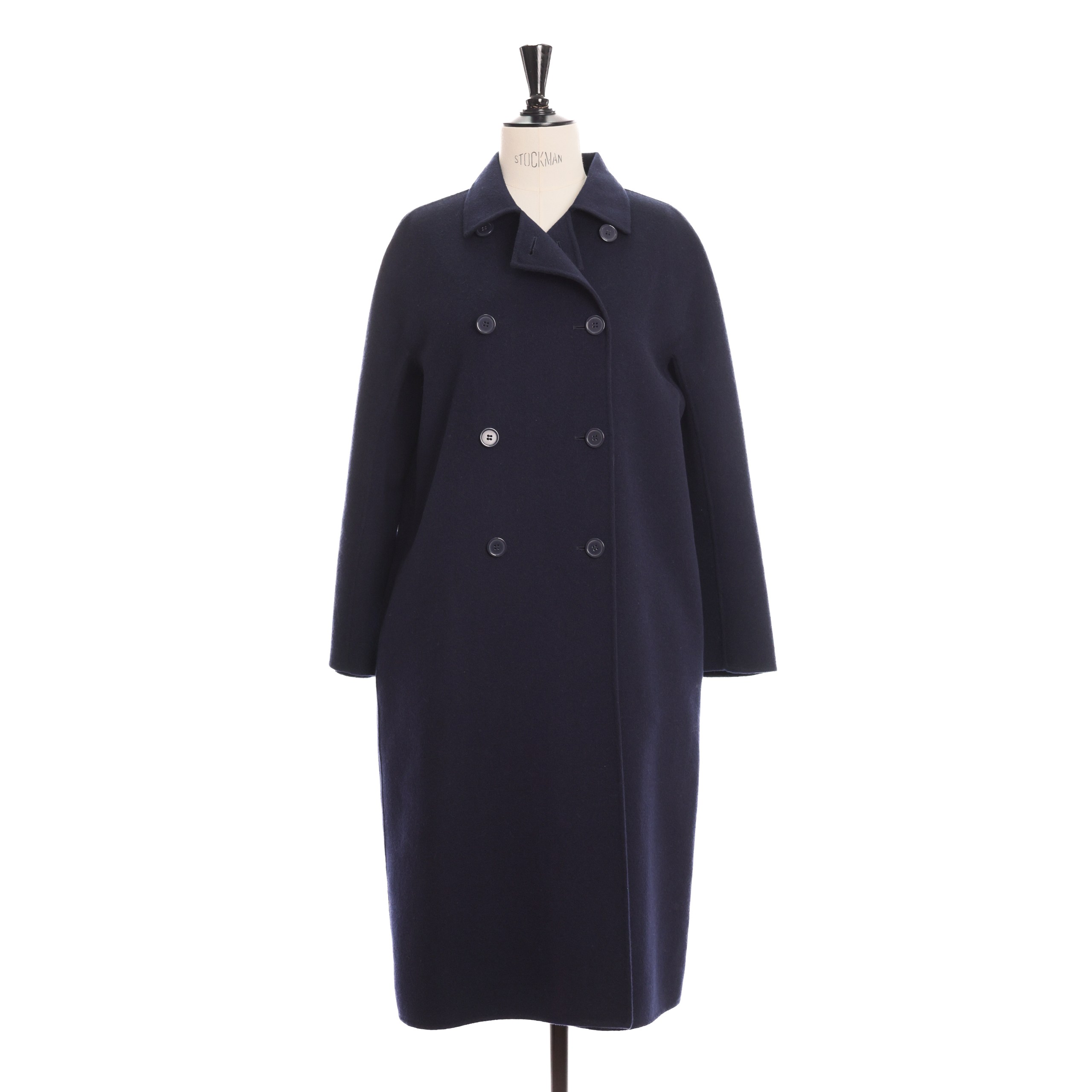 Пальто INTREND М Синий шерсть двубортное,пояс,прямое