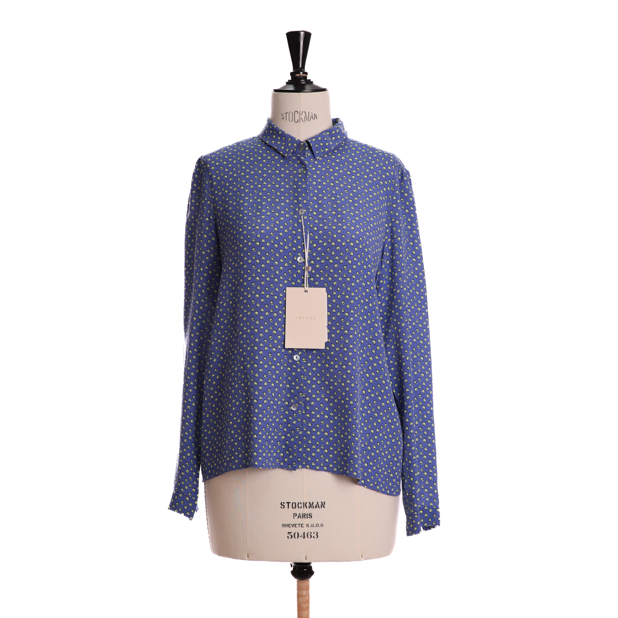 Рубашка i BLUES S Синий вискоза в салатовый горошек